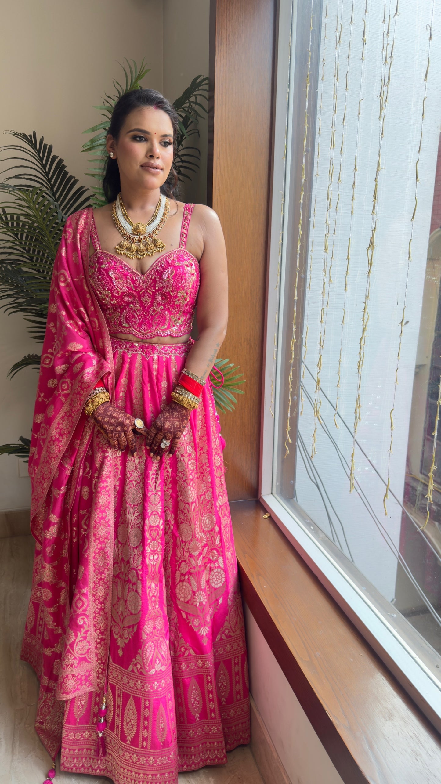 Mrinah Pink Banarasi Lehenga