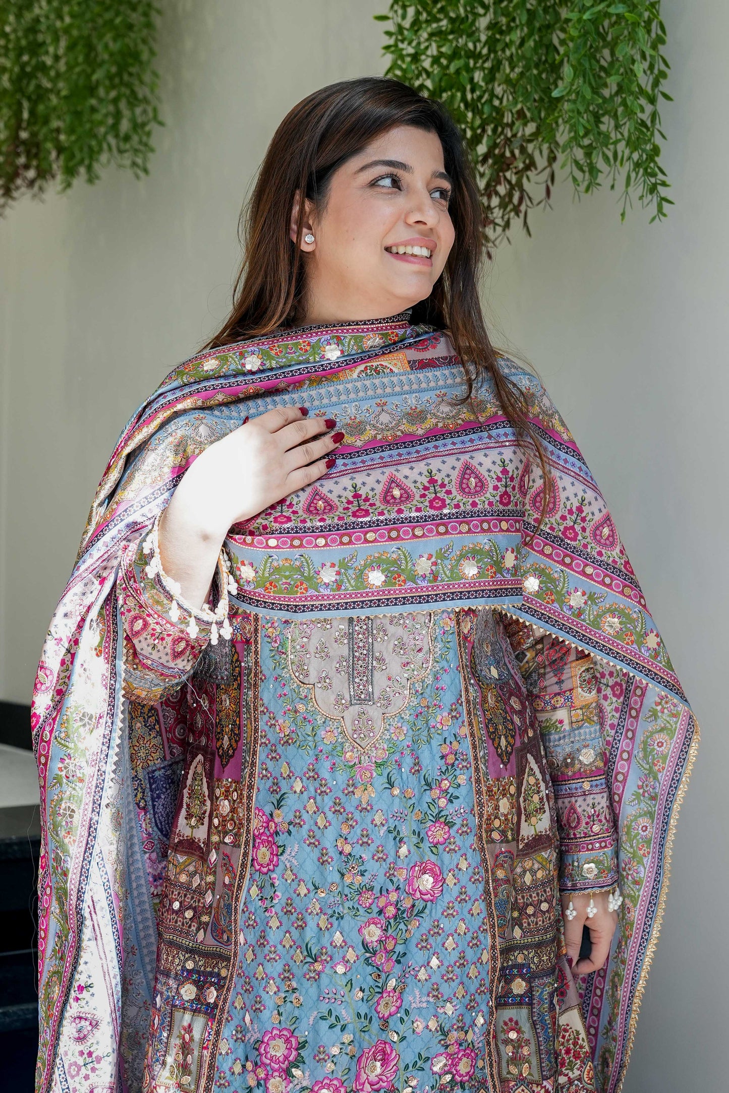 Blue Digital Print Sline Suit Set