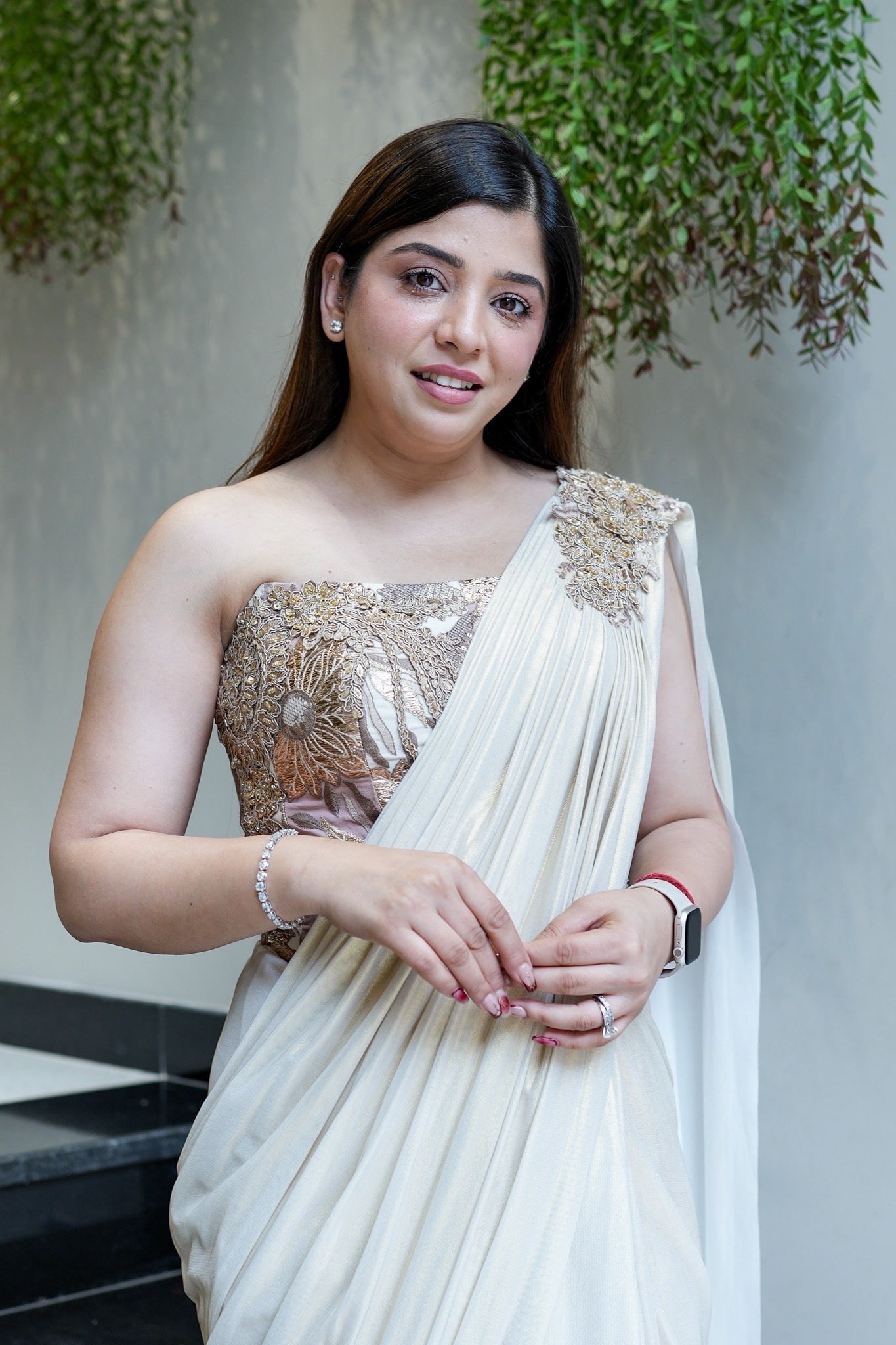 Kamra Champagne Cordset Drape Saree