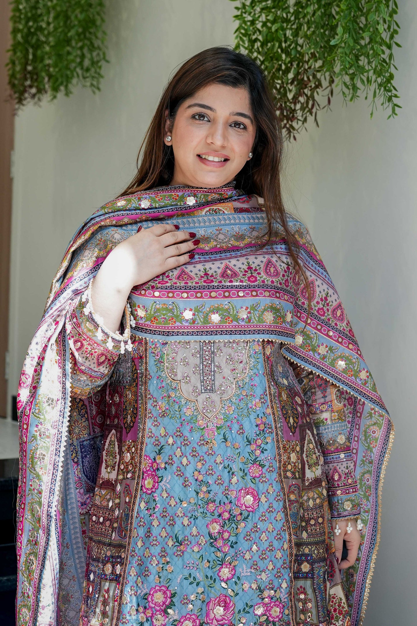 Blue Digital Print Sline Suit Set