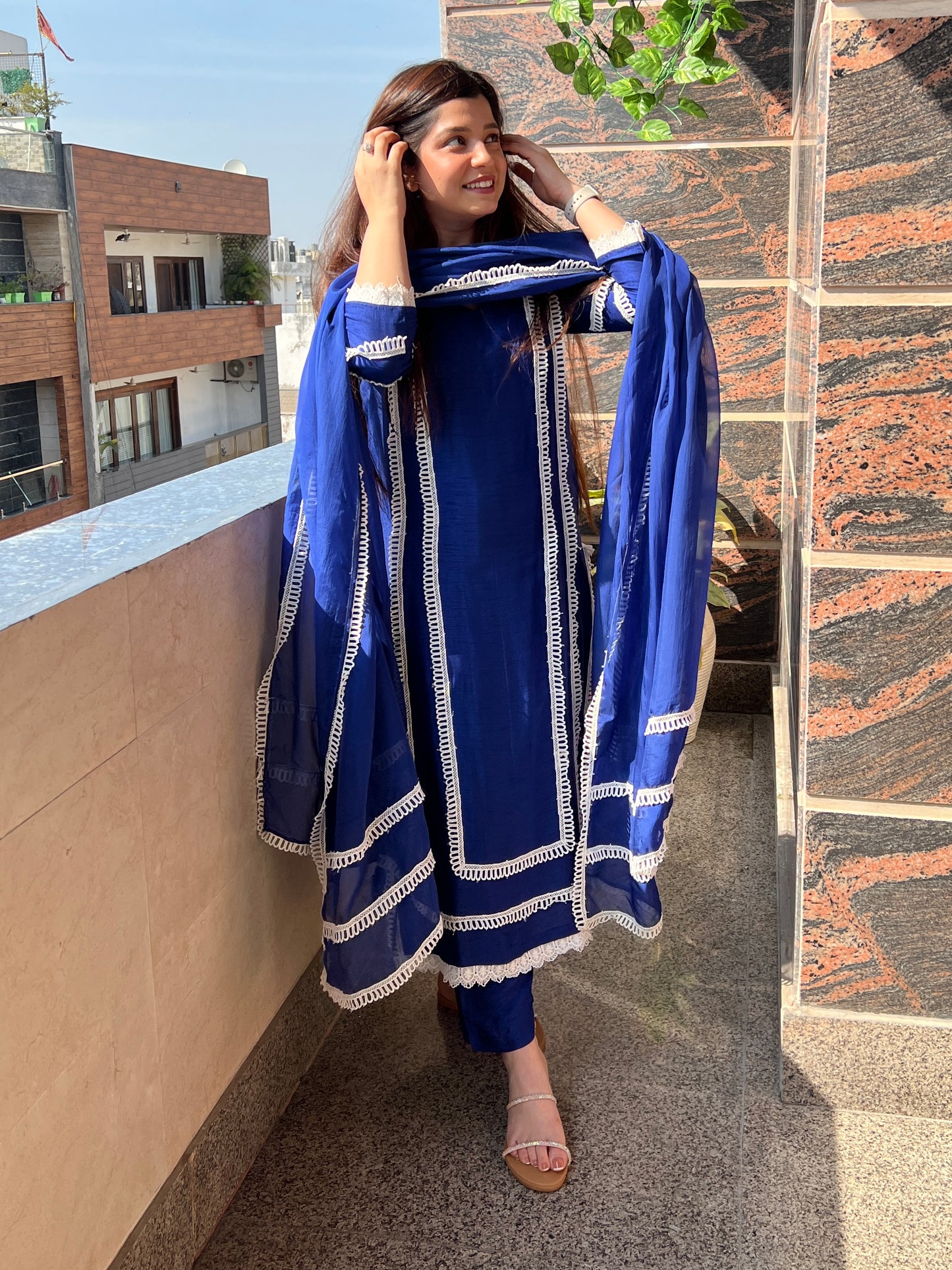 Lisa Blue Silk Suit Set