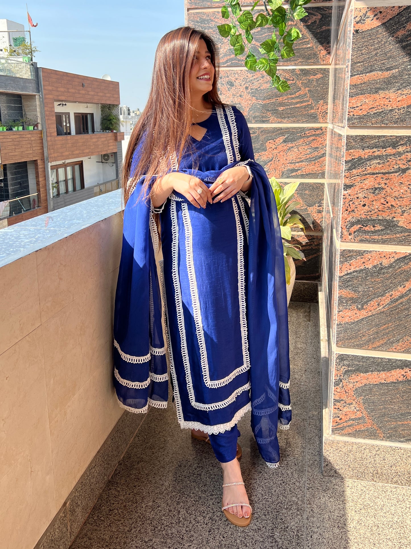 Lisa Blue Silk Suit Set