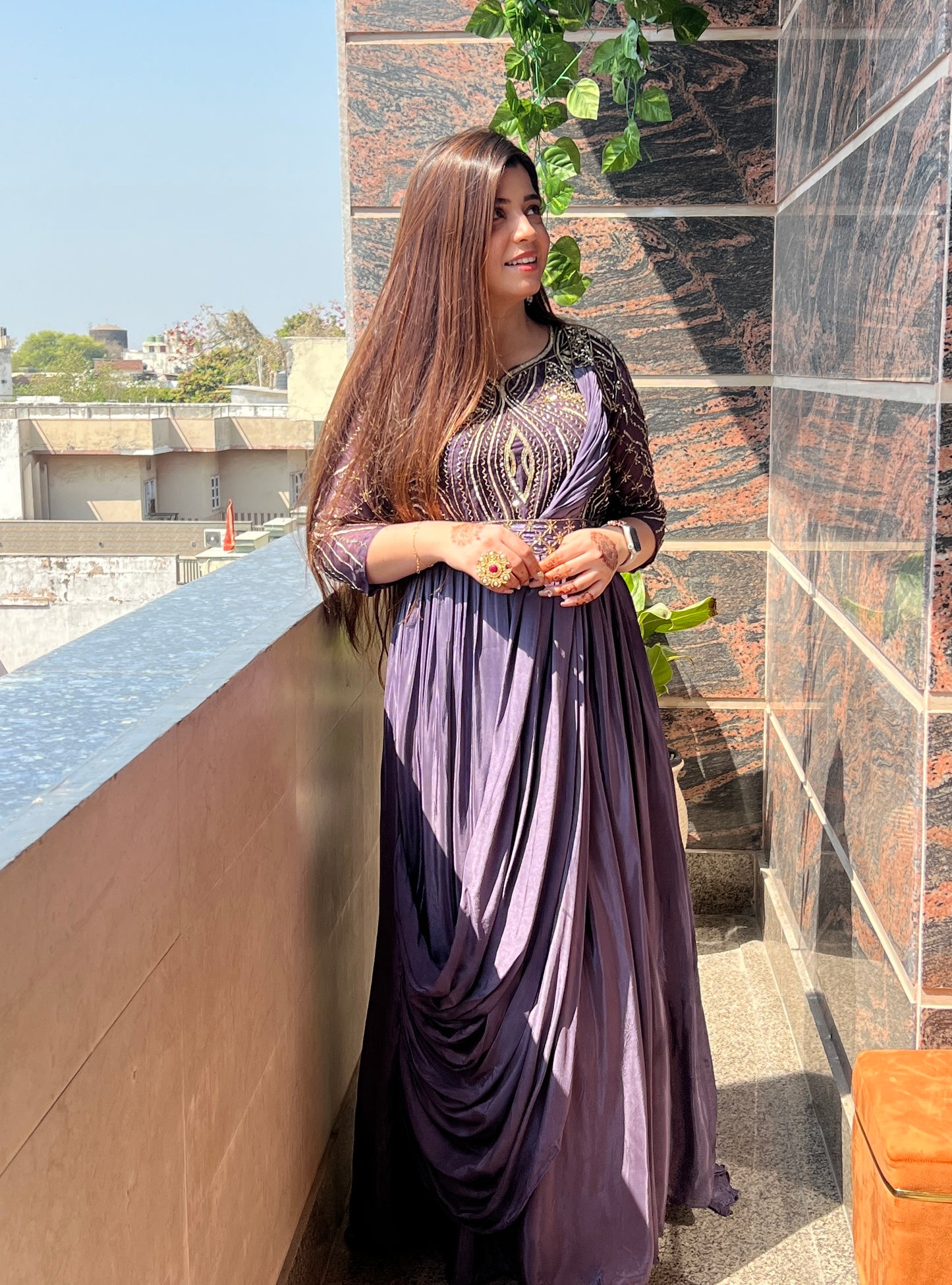 Vitra Purple Voluminous Maxi With Belt