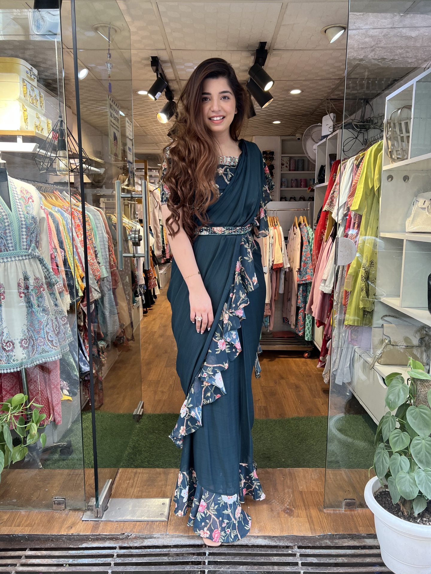 Meher Blue Frill Drape Saree