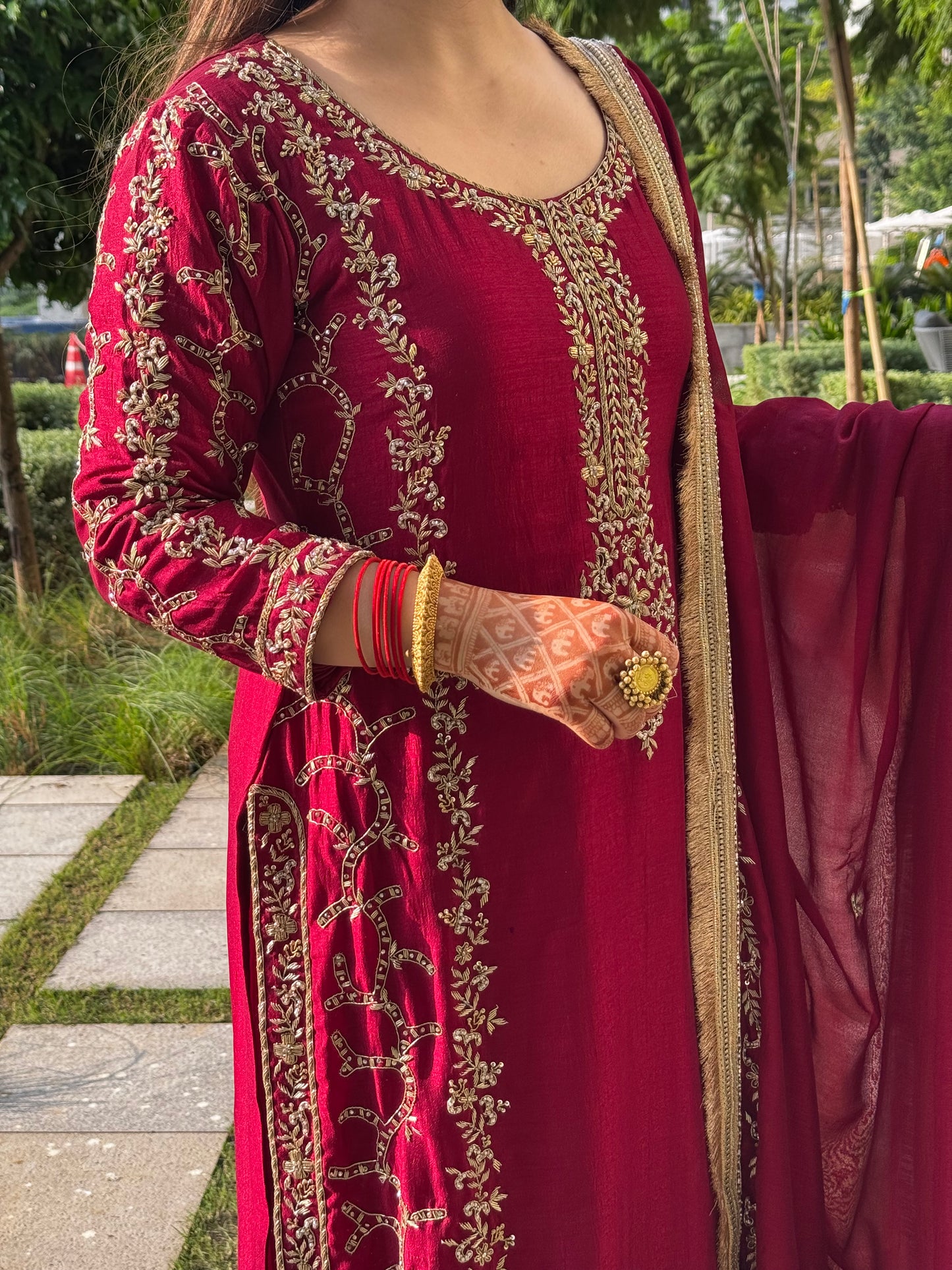 Fanah Red Hand Embroidered Suit