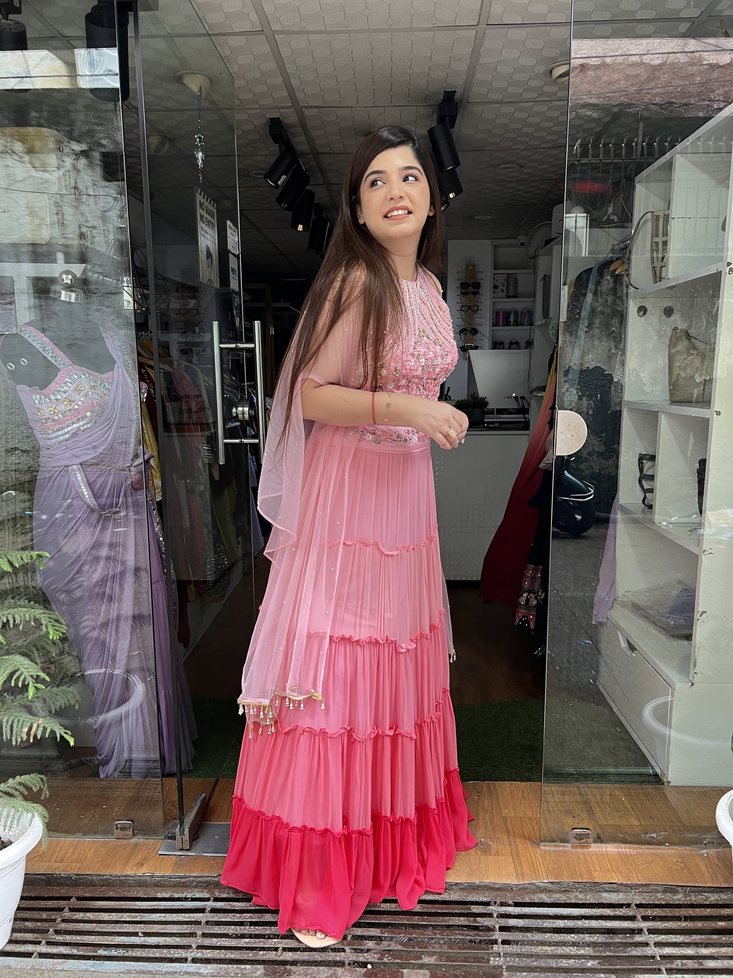 Shades Of Pink Lahenga With Cape