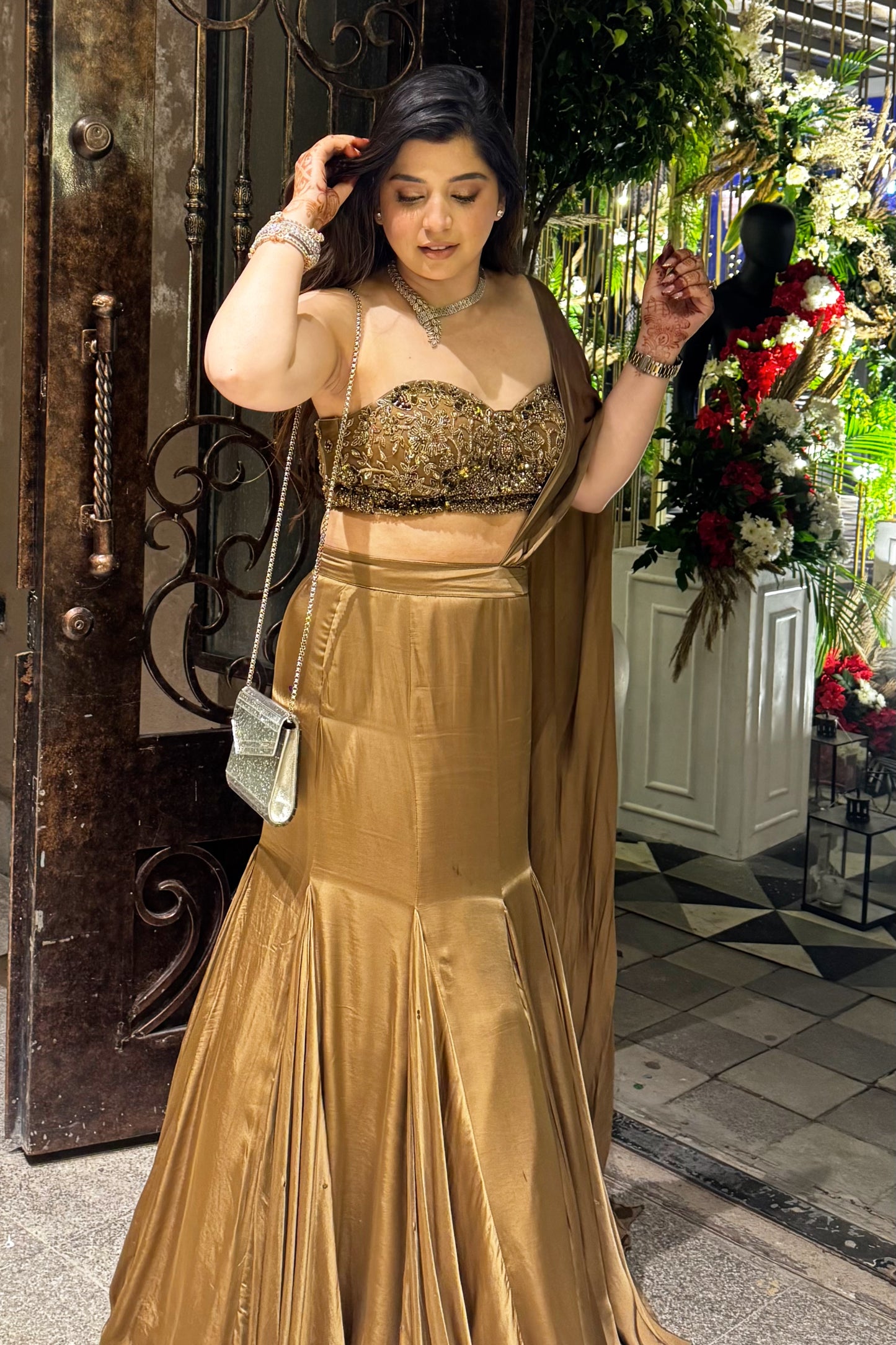 Vinci Golden Tube Drape Saree