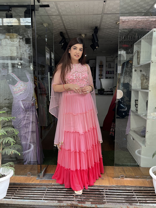 Shades Of Pink Lahenga With Cape