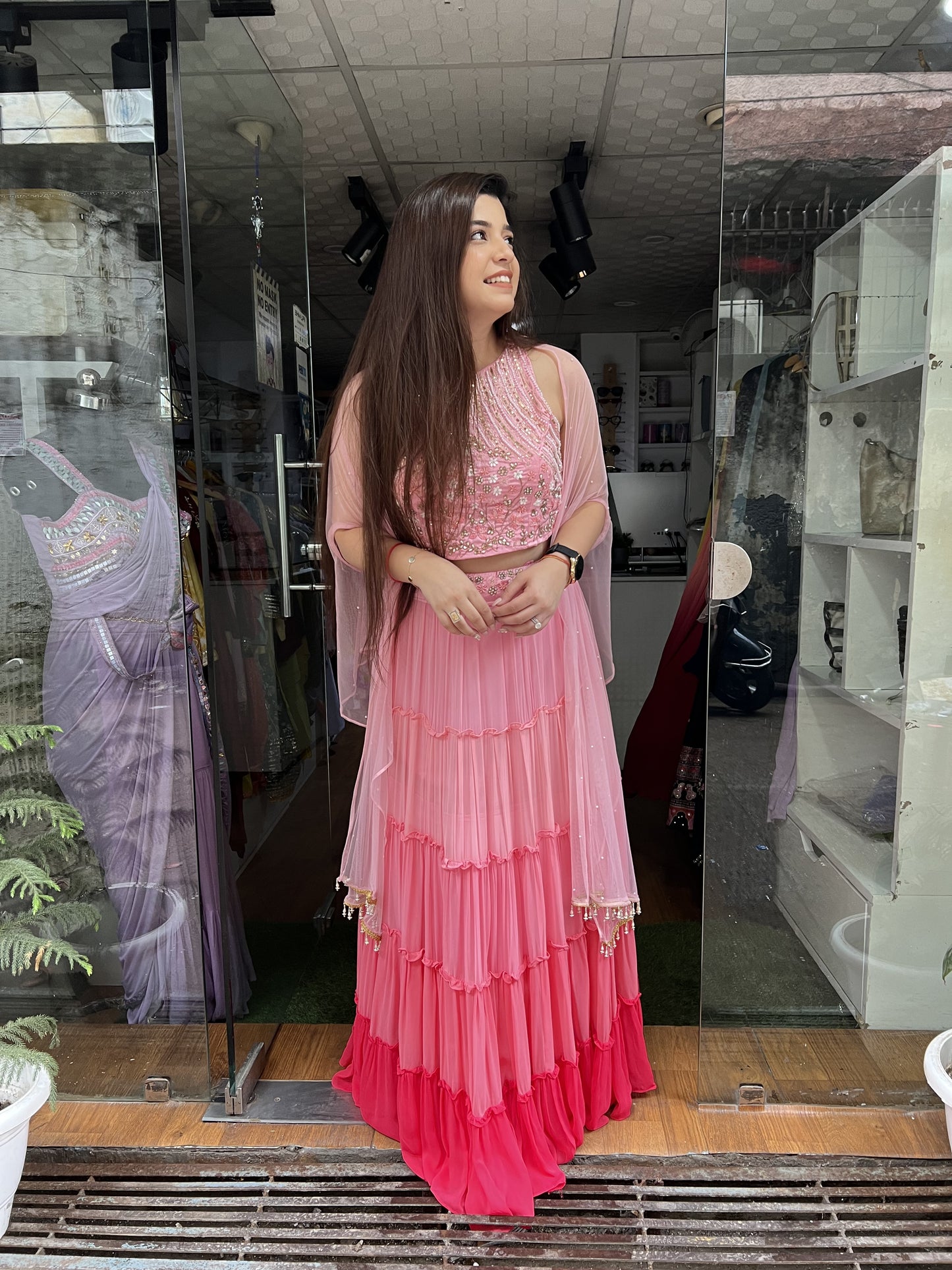 Shades Of Pink Lahenga With Cape