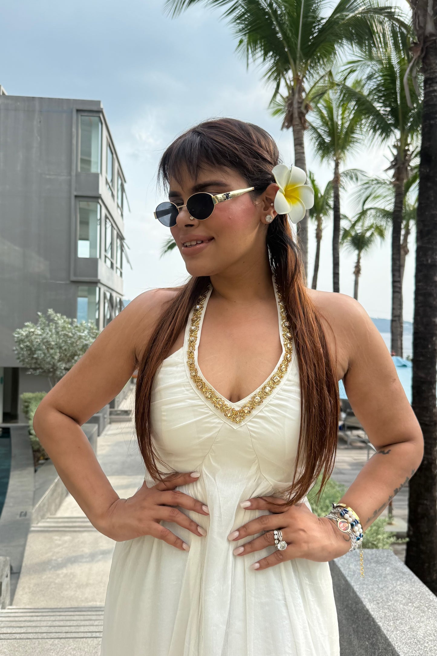 Rio White Crystal Embellished Maxi