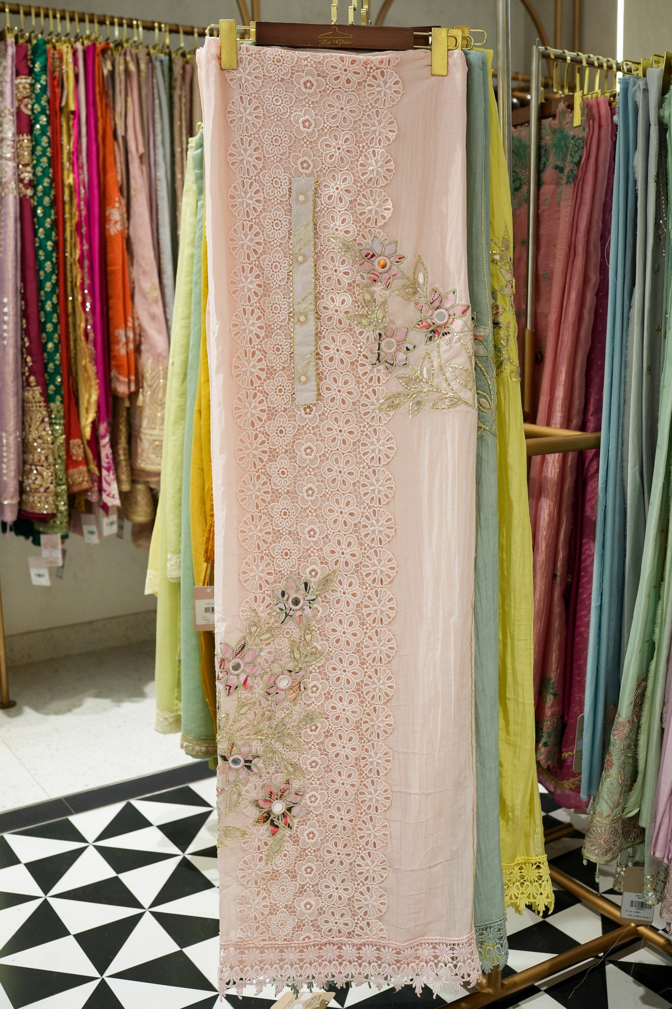 Geena Cutwork Unstitched Suit