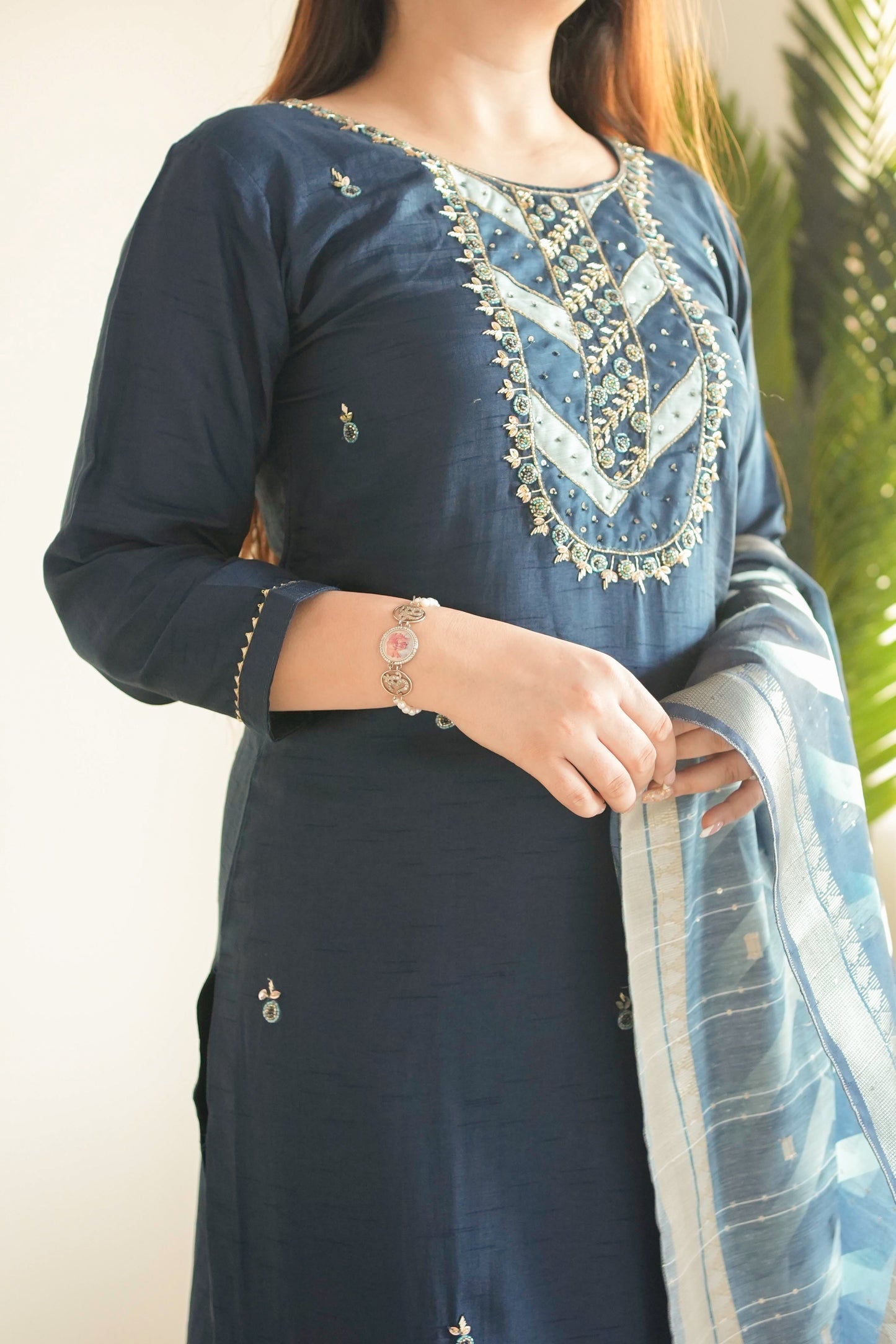Raza Blue Embroidered Suit Set