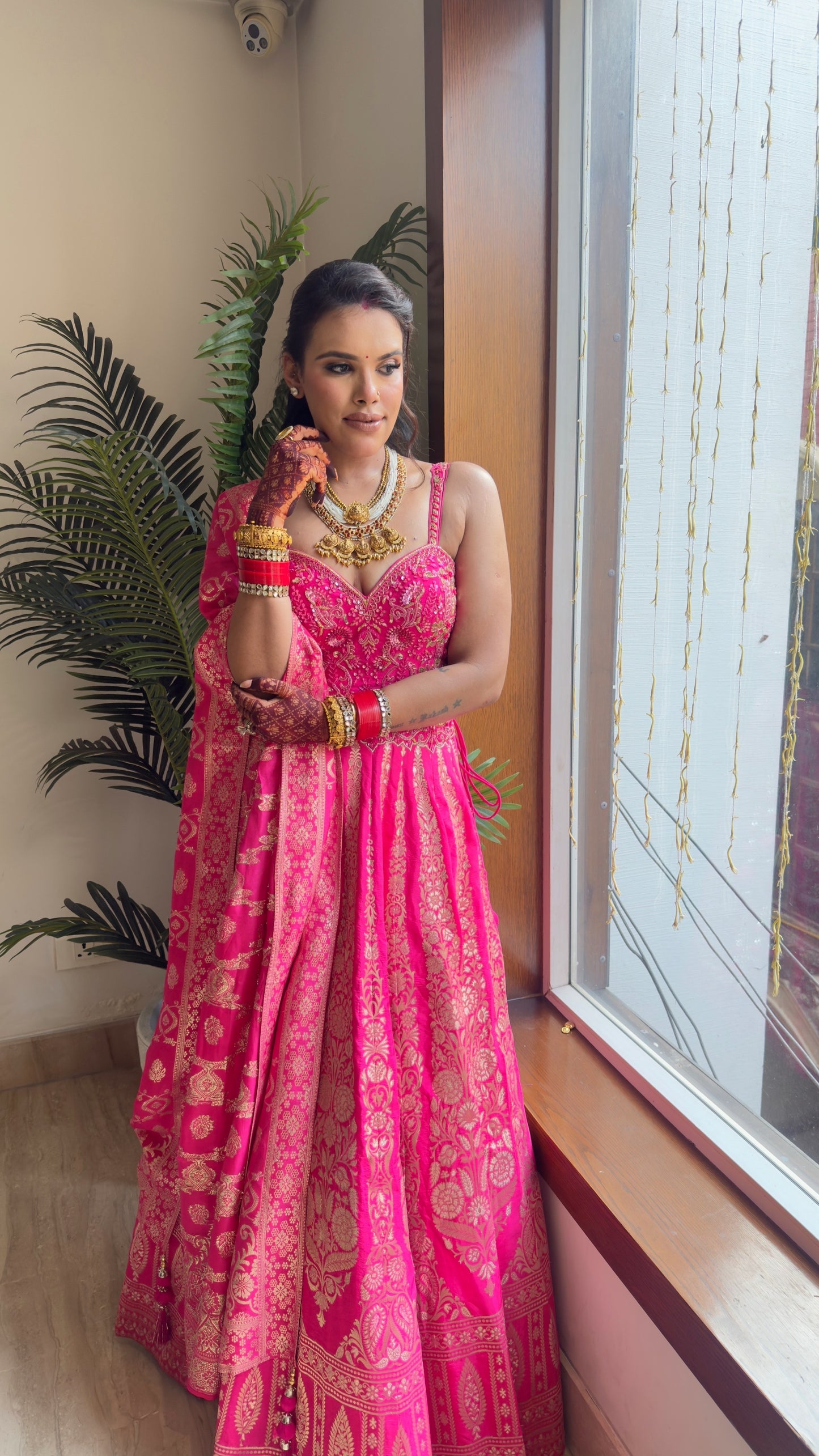 Mrinah Pink Banarasi Lehenga