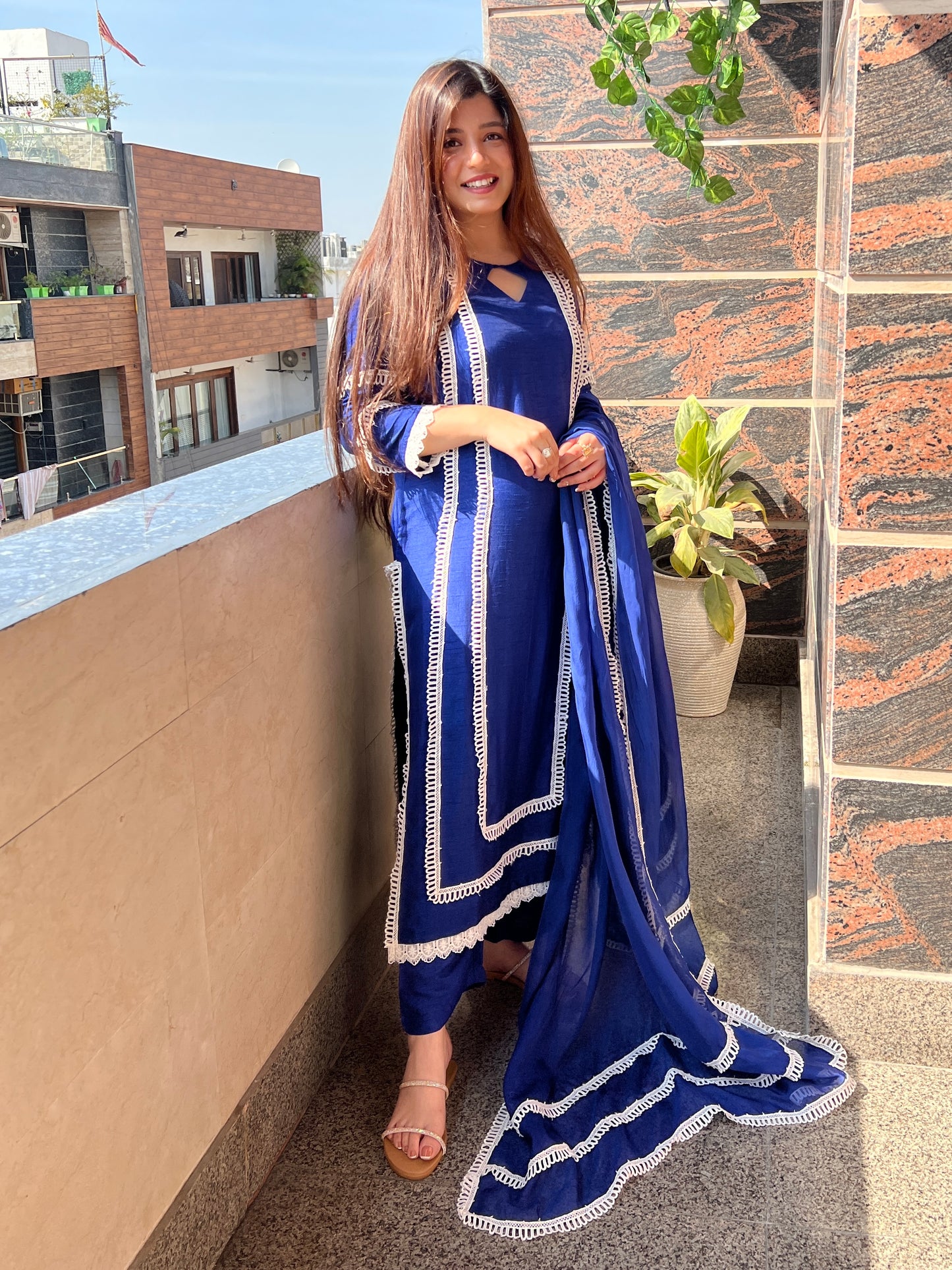 Lisa Blue Silk Suit Set