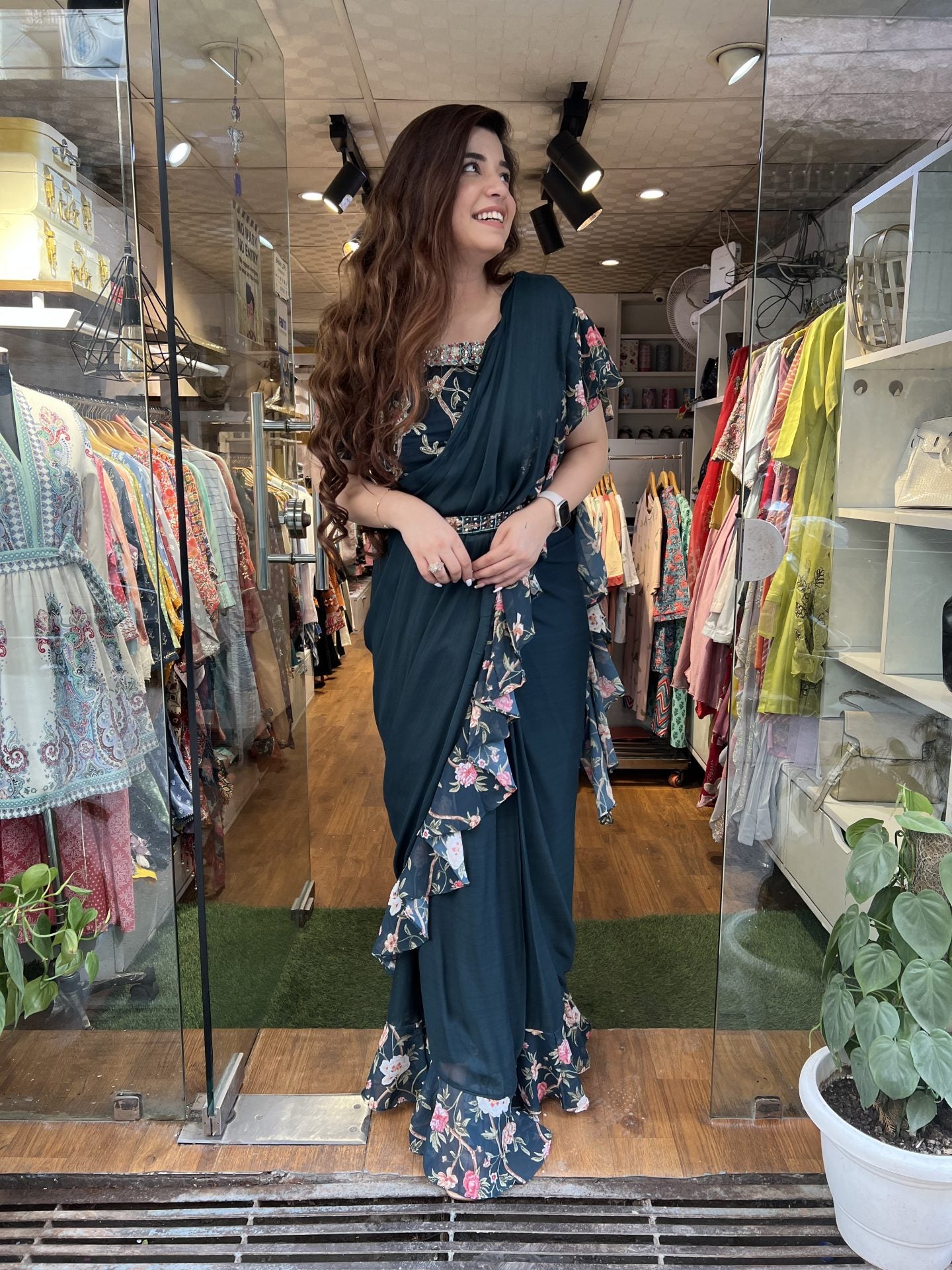 Meher Blue Frill Drape Saree