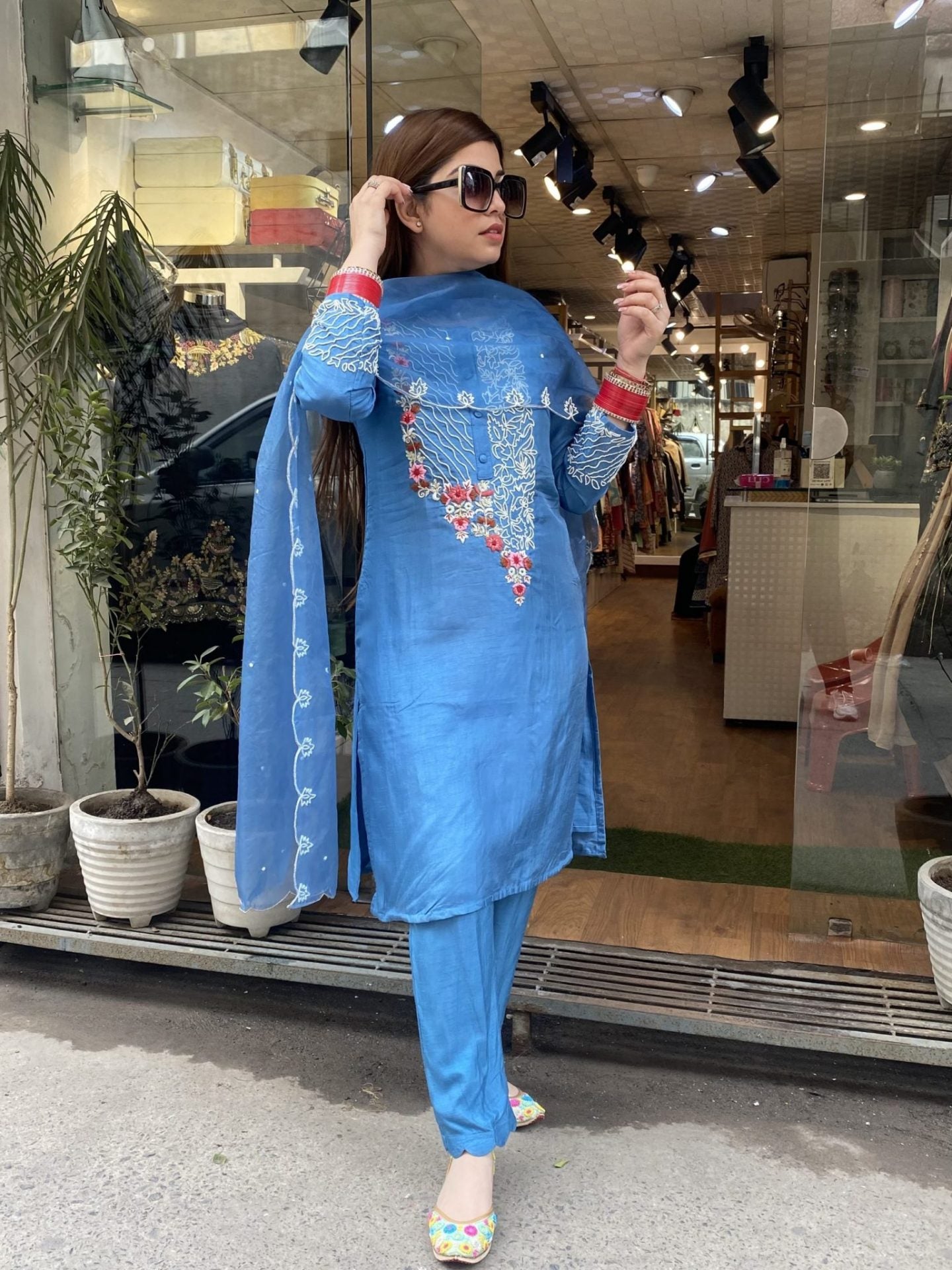 Berly Blue Embroidered Suit Set