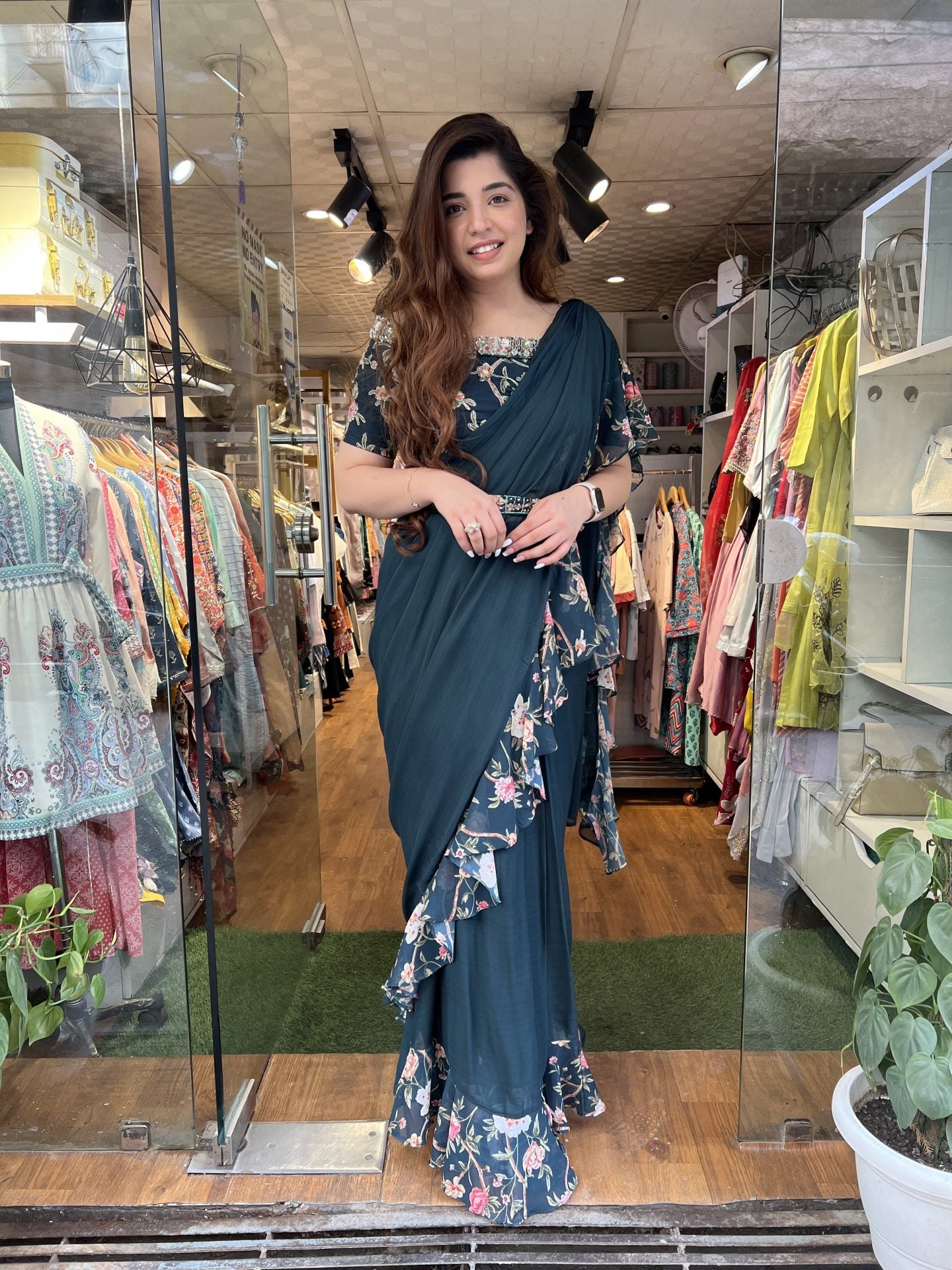 Meher Blue Frill Drape Saree