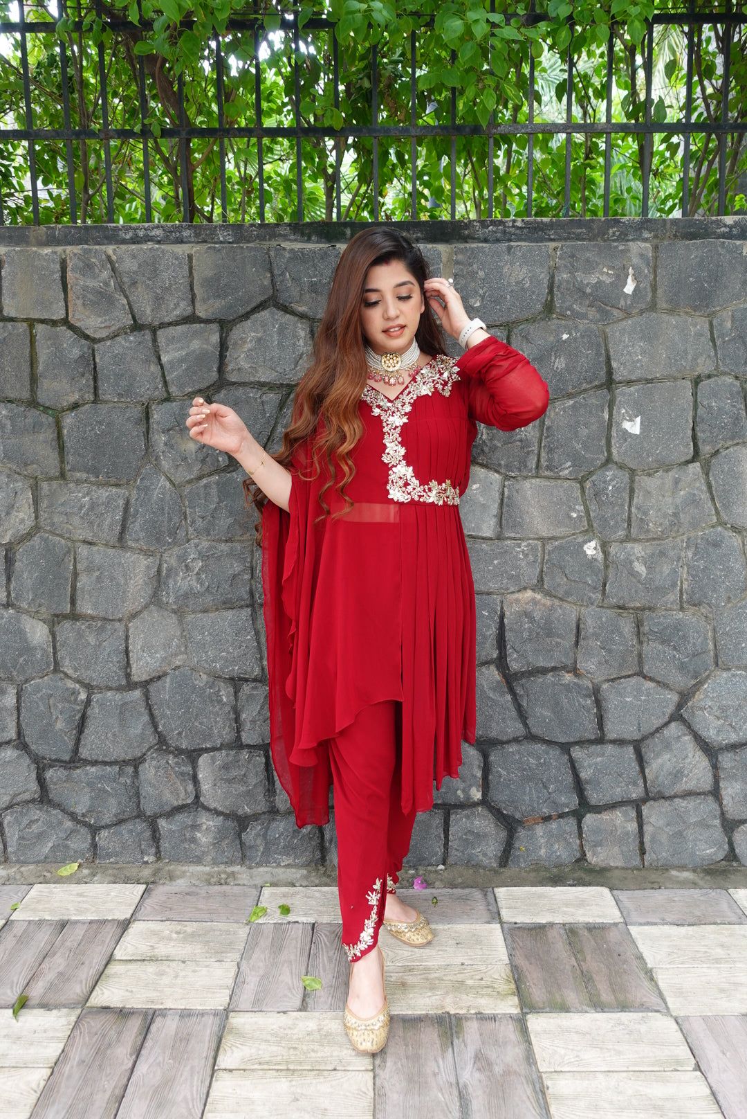 Heera Red Embroidered Dhoti Set