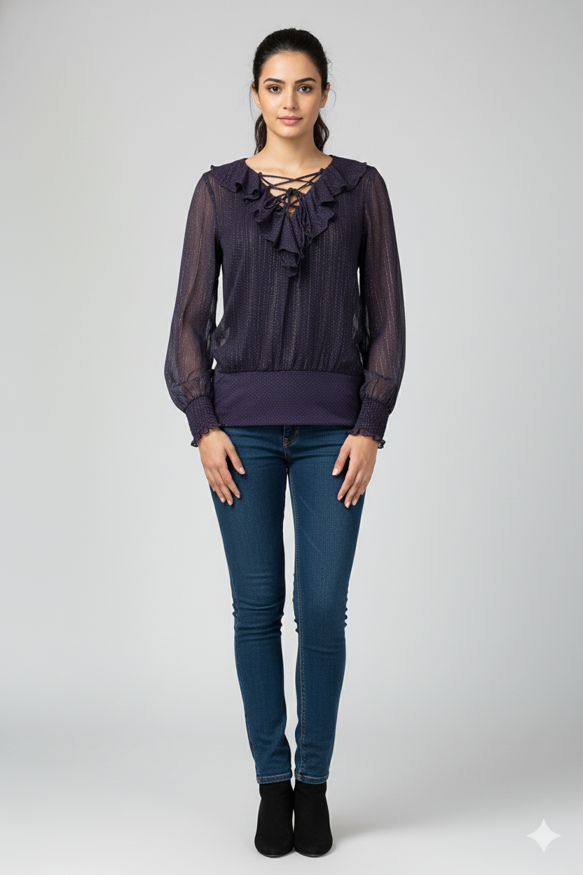 Full Sleeves Frill Bodysuit Top