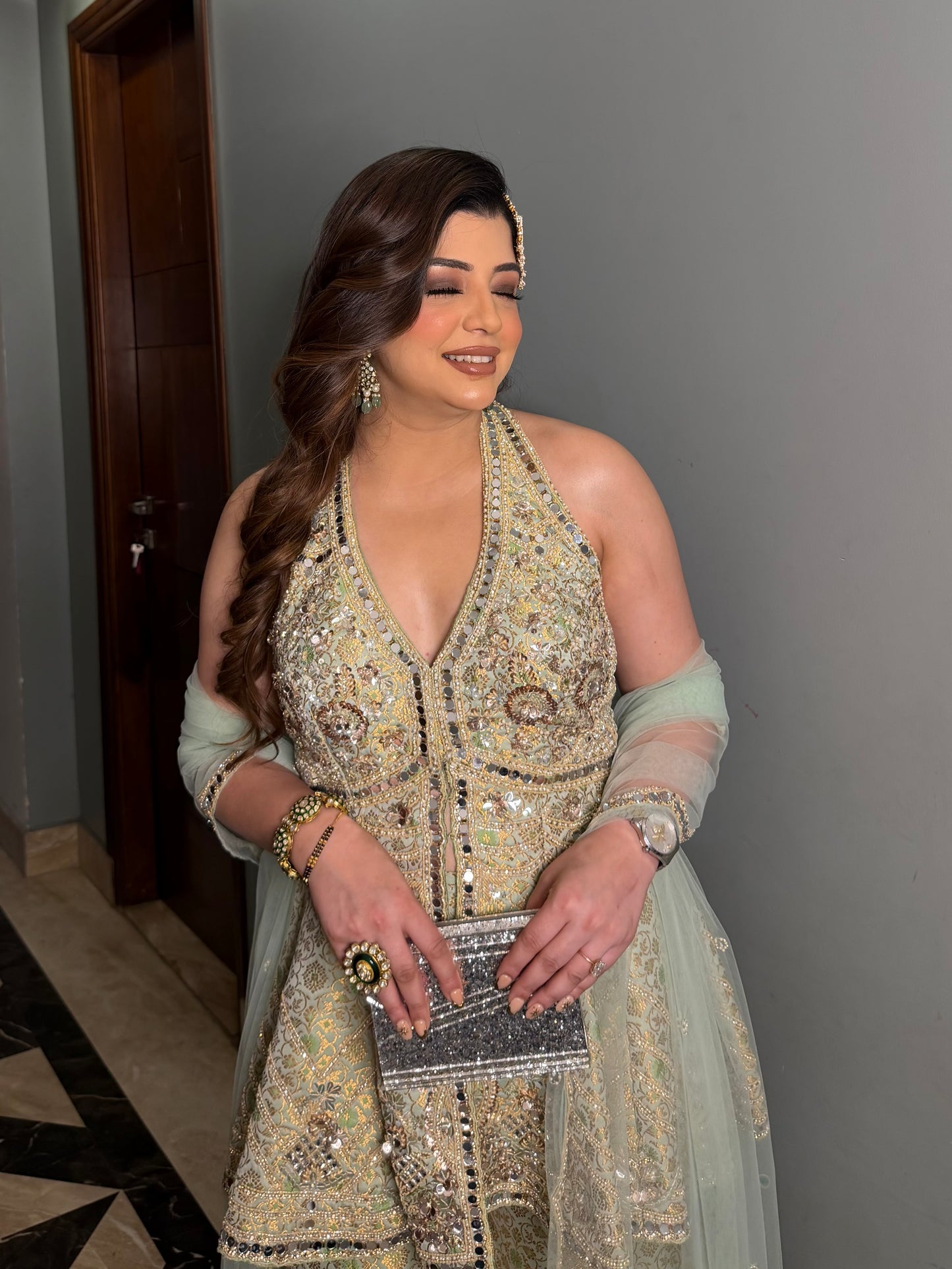 Hiral Mirror Work Halter Neck Suit