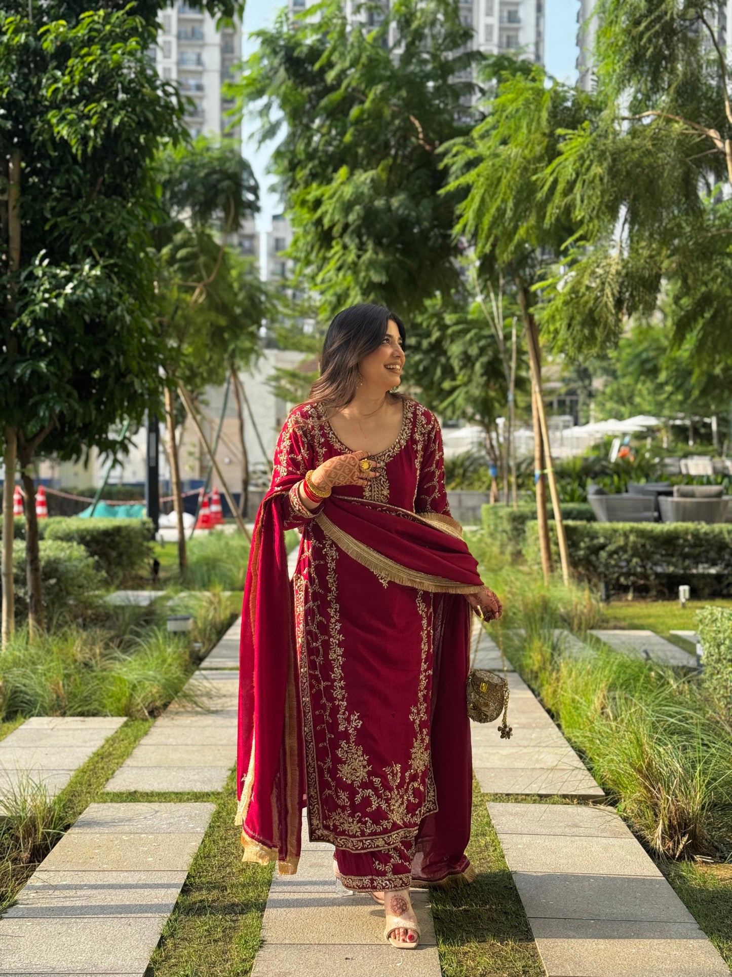 Fanah Red Hand Embroidered Suit