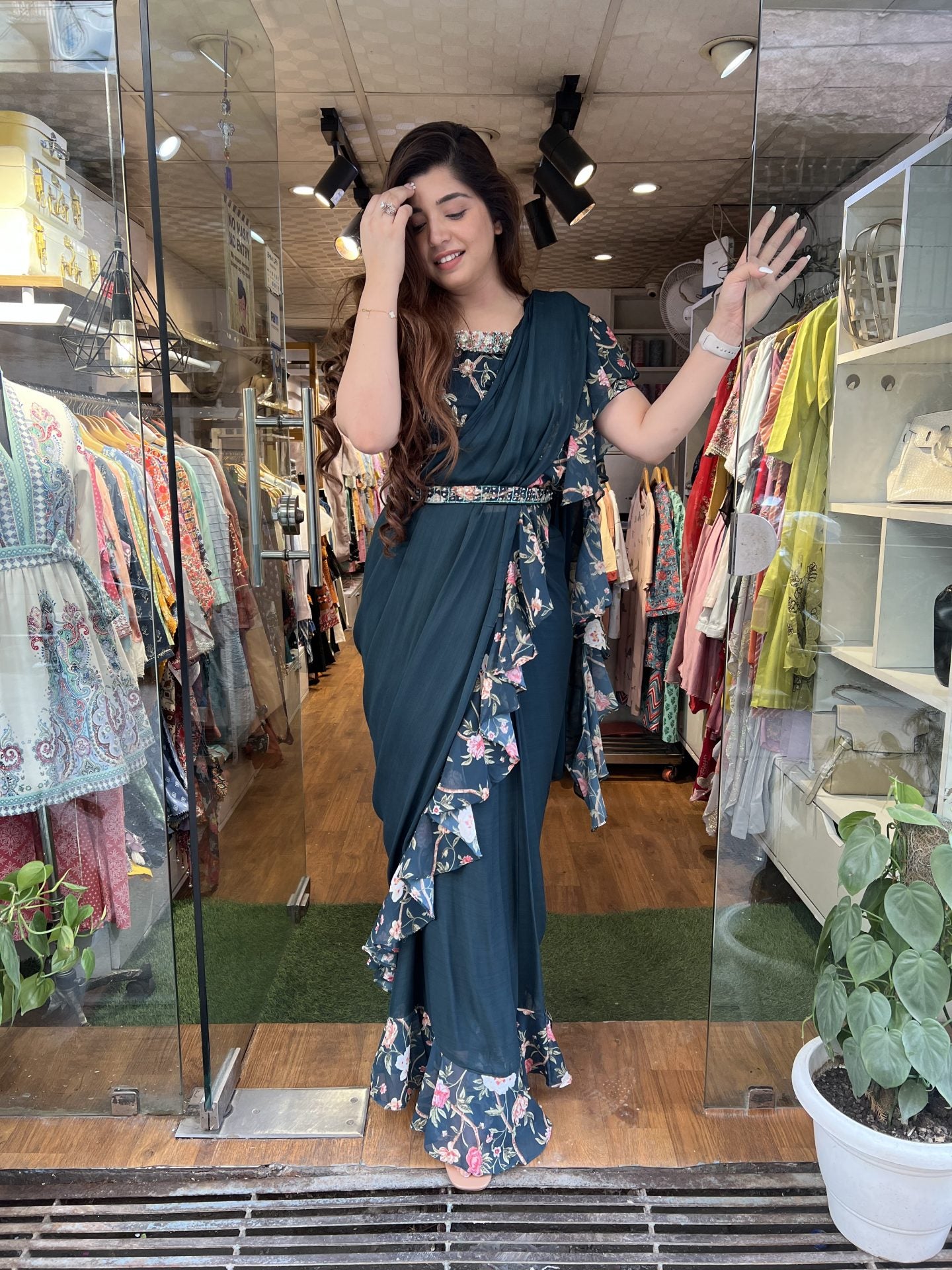 Meher Blue Frill Drape Saree