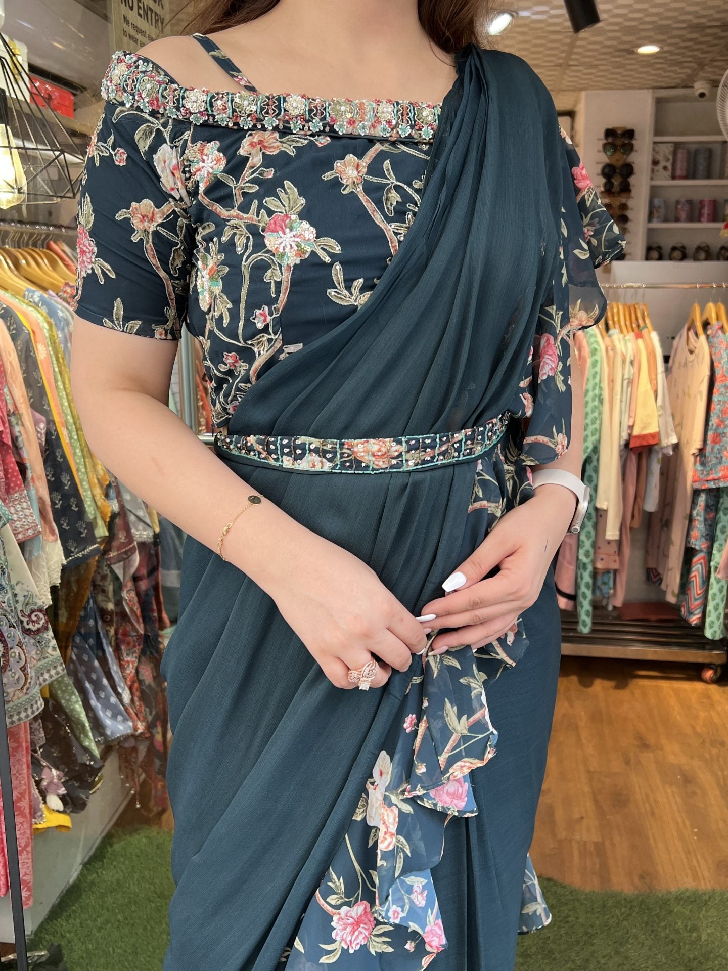 Meher Blue Frill Drape Saree