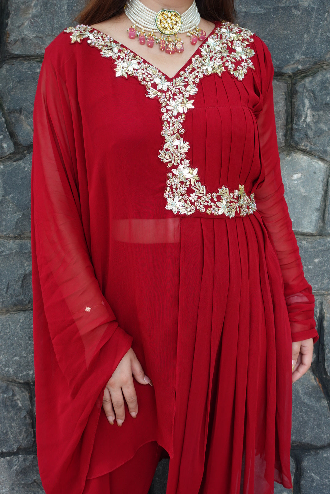 Heera Red Embroidered Dhoti Set