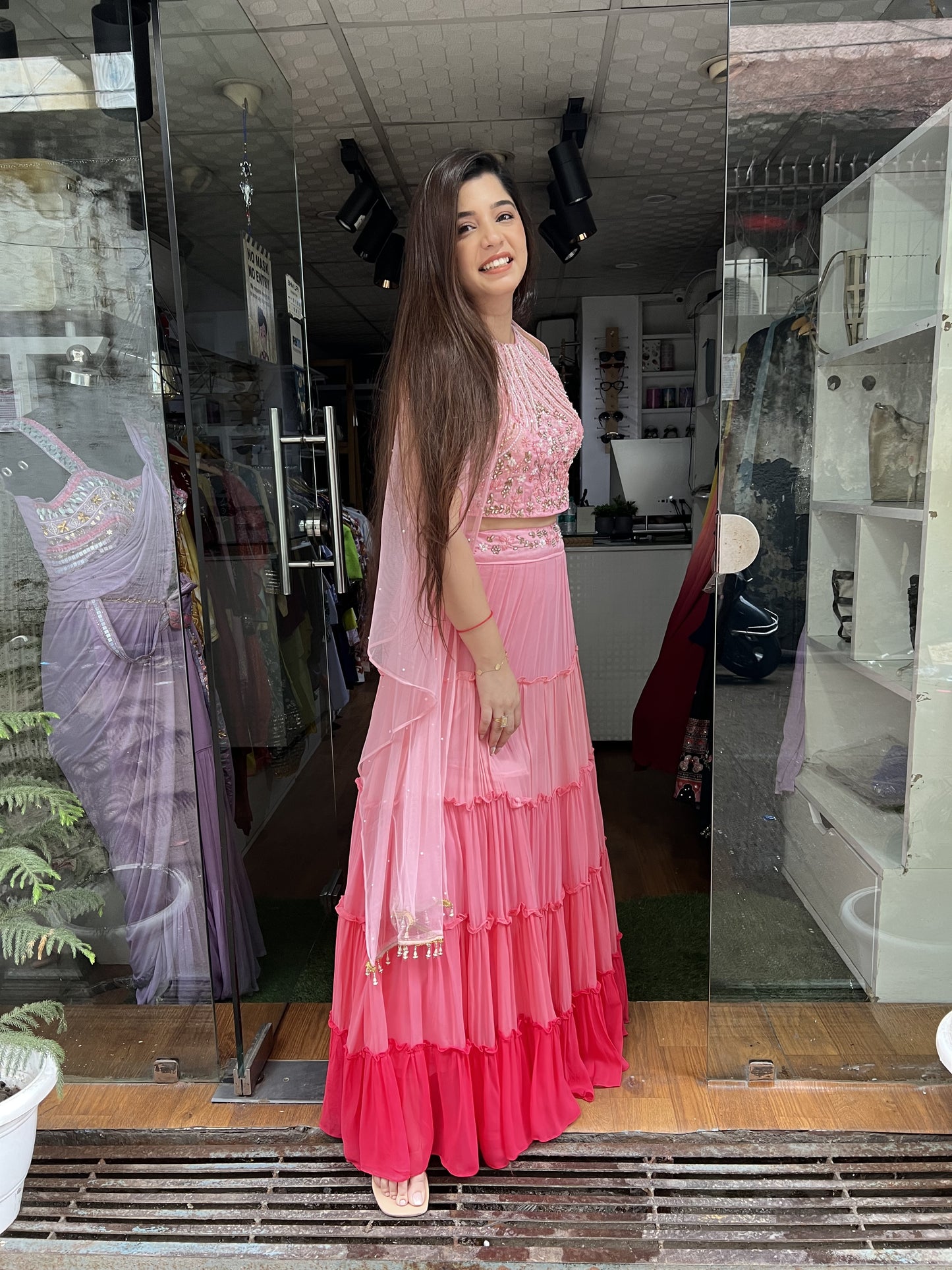 Shades Of Pink Lahenga With Cape