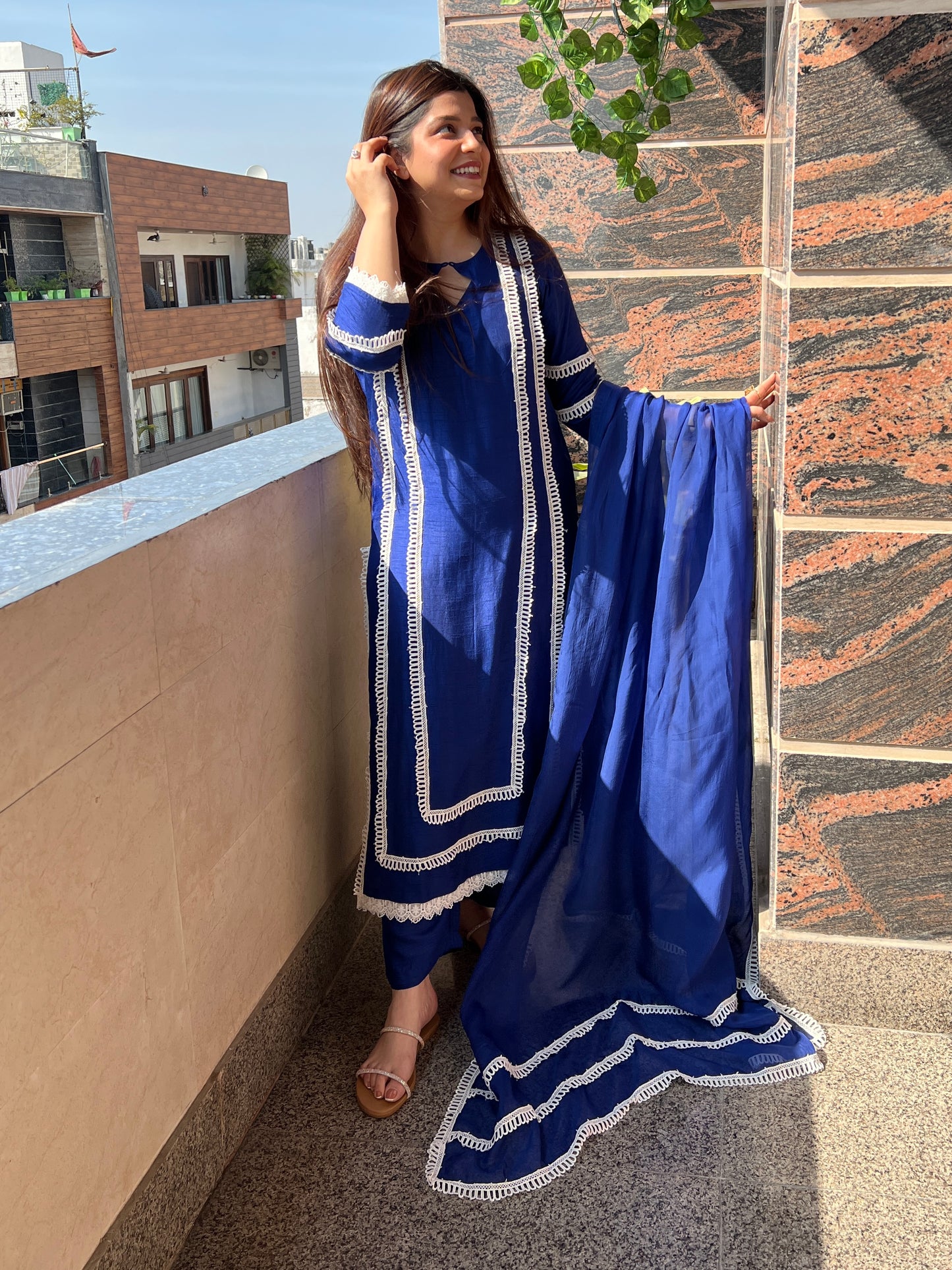 Lisa Blue Silk Suit Set