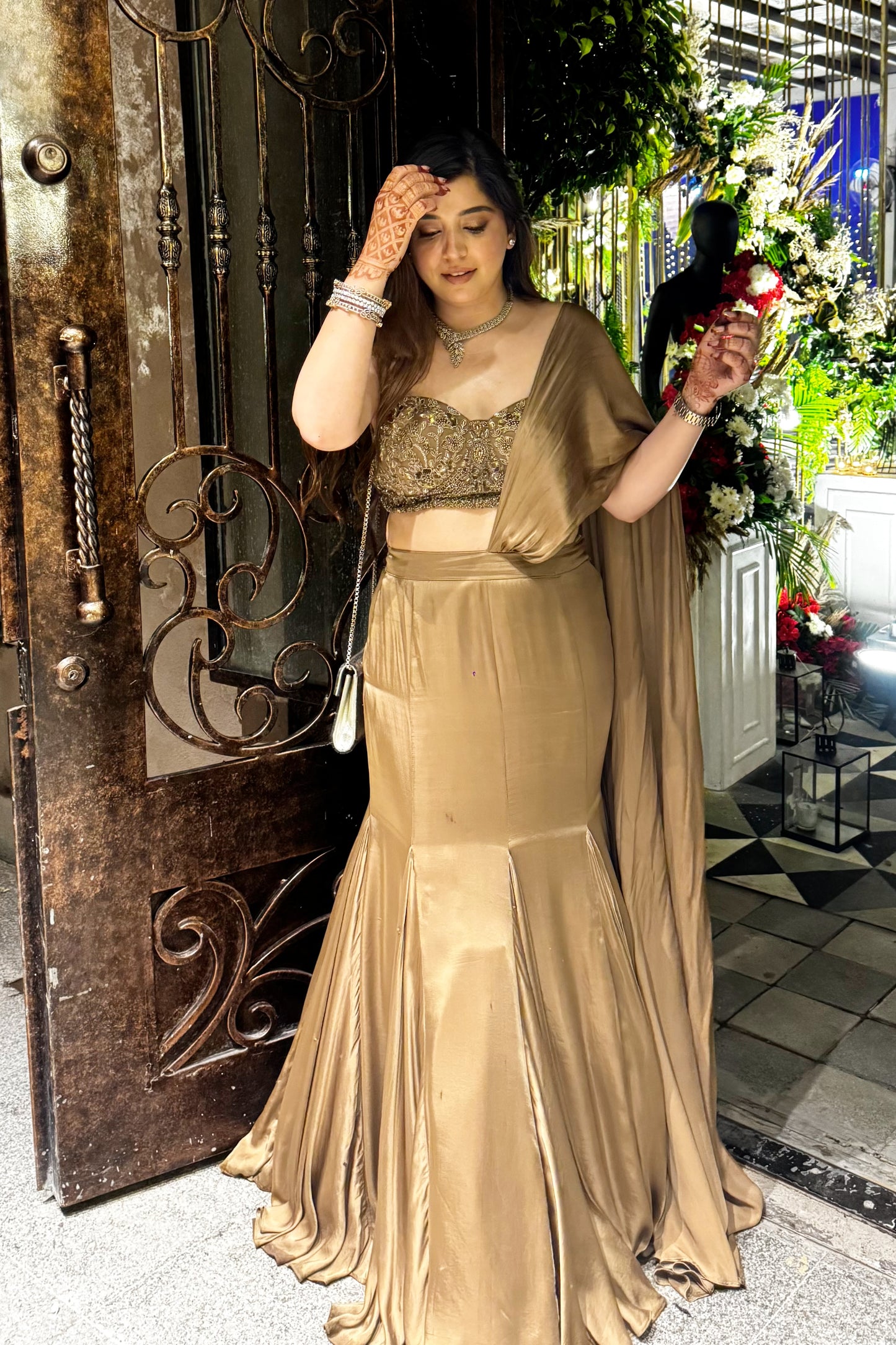 Vinci Golden Tube Drape Saree