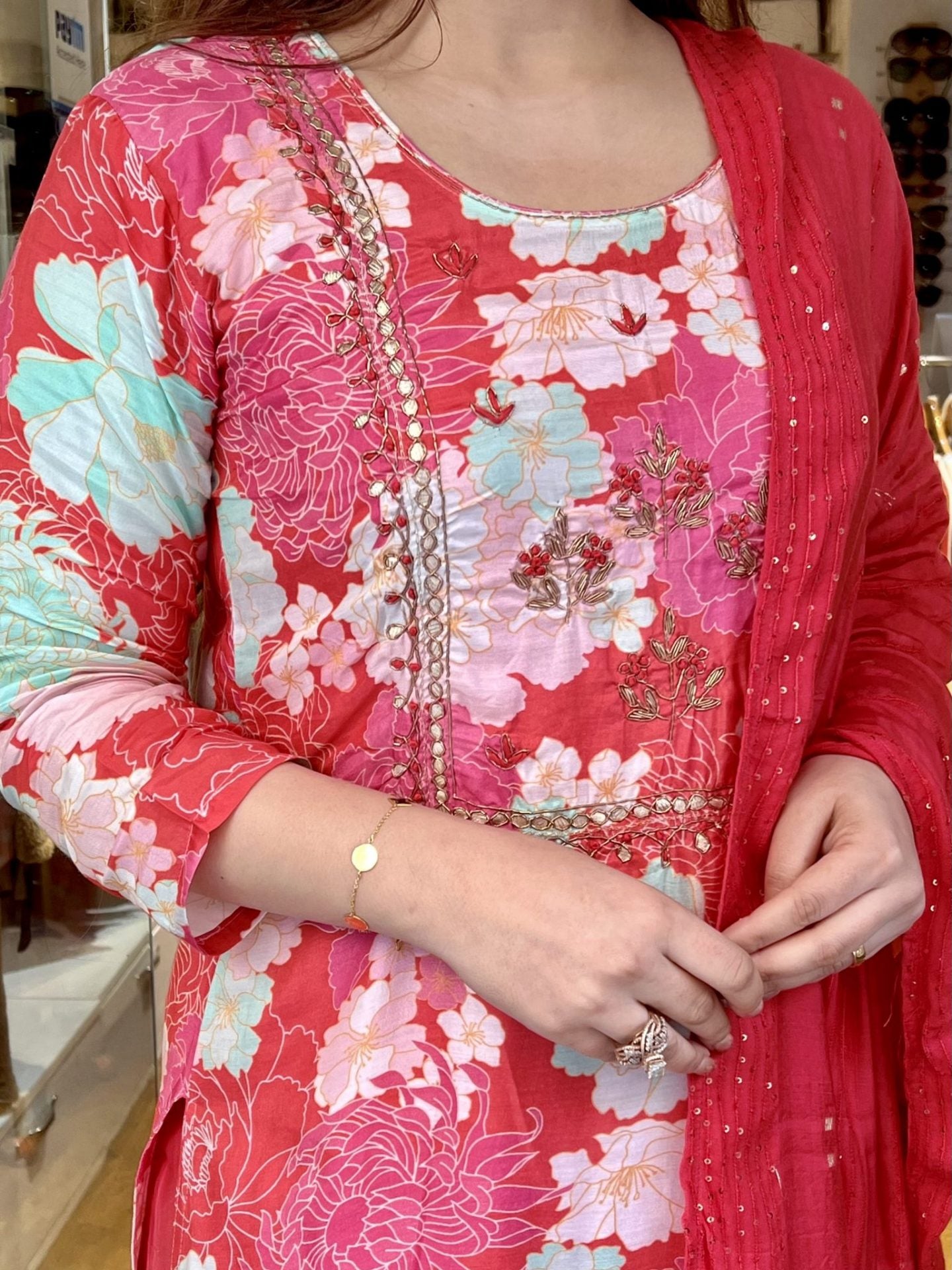 Simar Pink Printed Muslin Suit Set