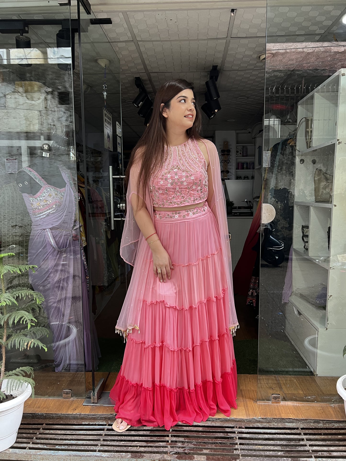 Shades Of Pink Lahenga With Cape