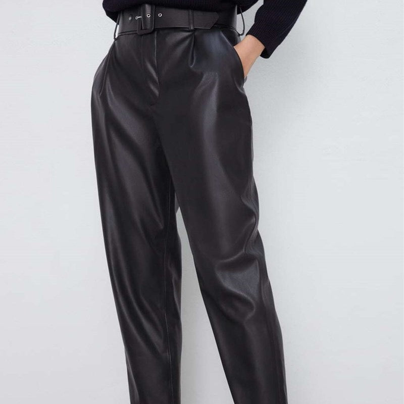 Shelly Pu Leather Pants With Belt