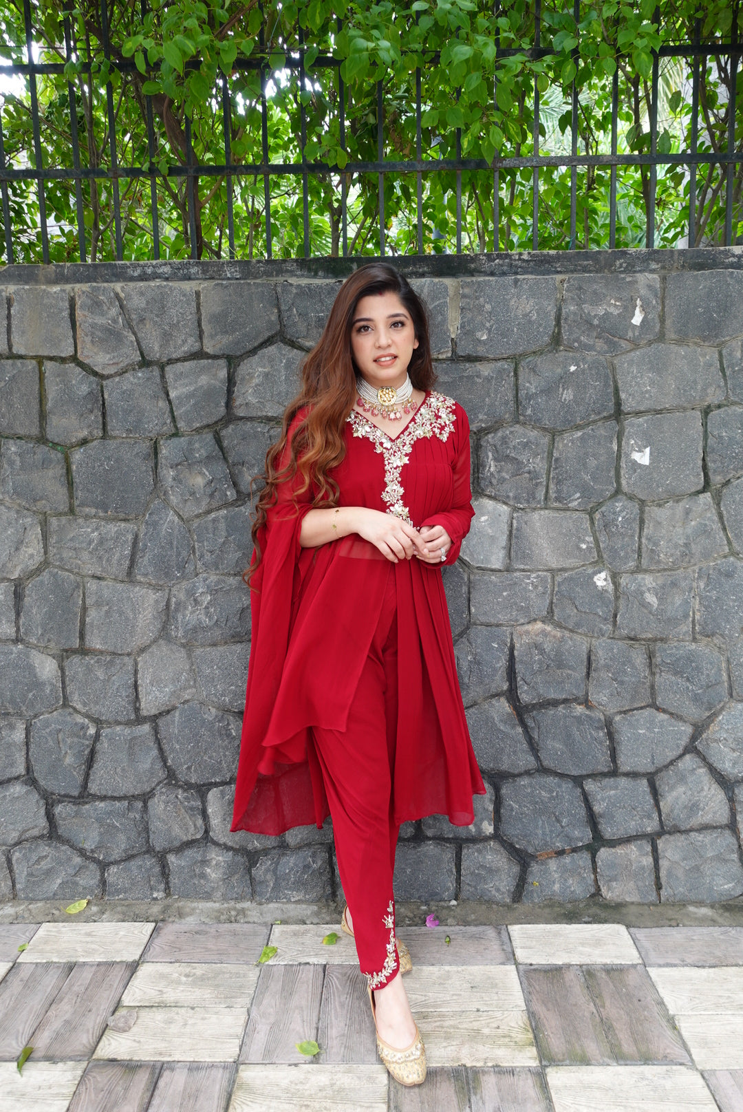 Heera Red Embroidered Dhoti Set