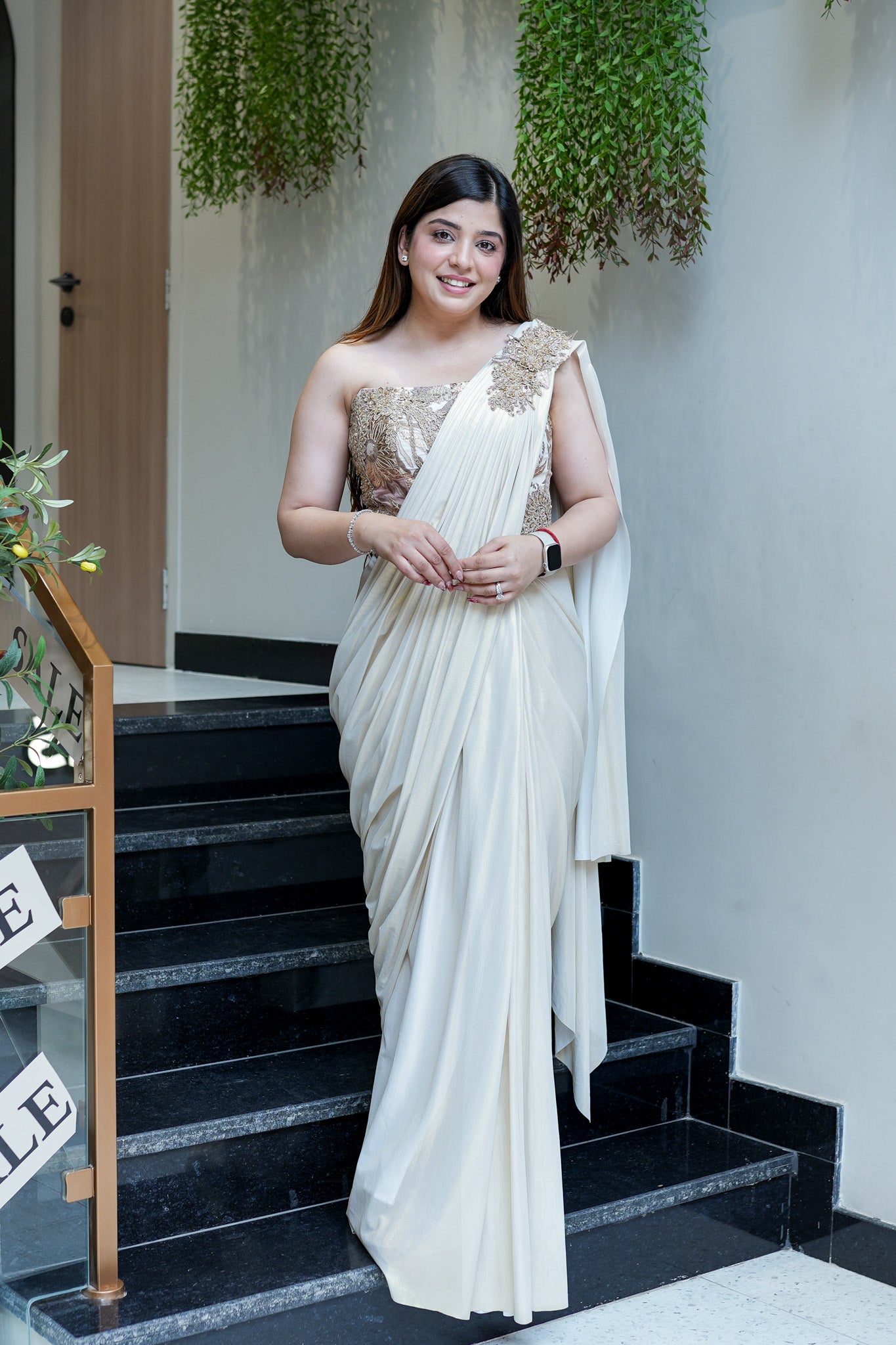 Kamra Champagne Cordset Drape Saree