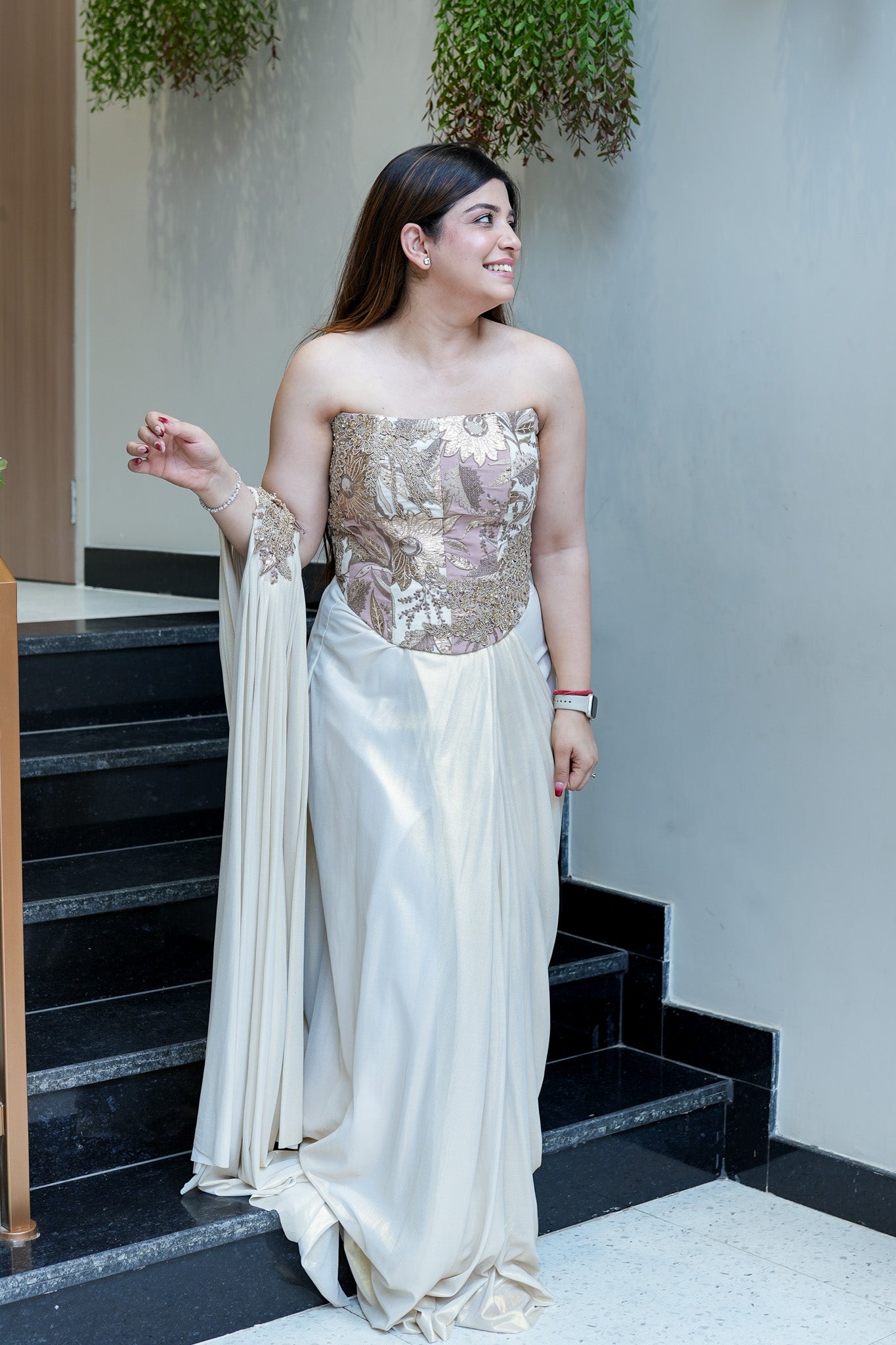 Kamra Champagne Cordset Drape Saree