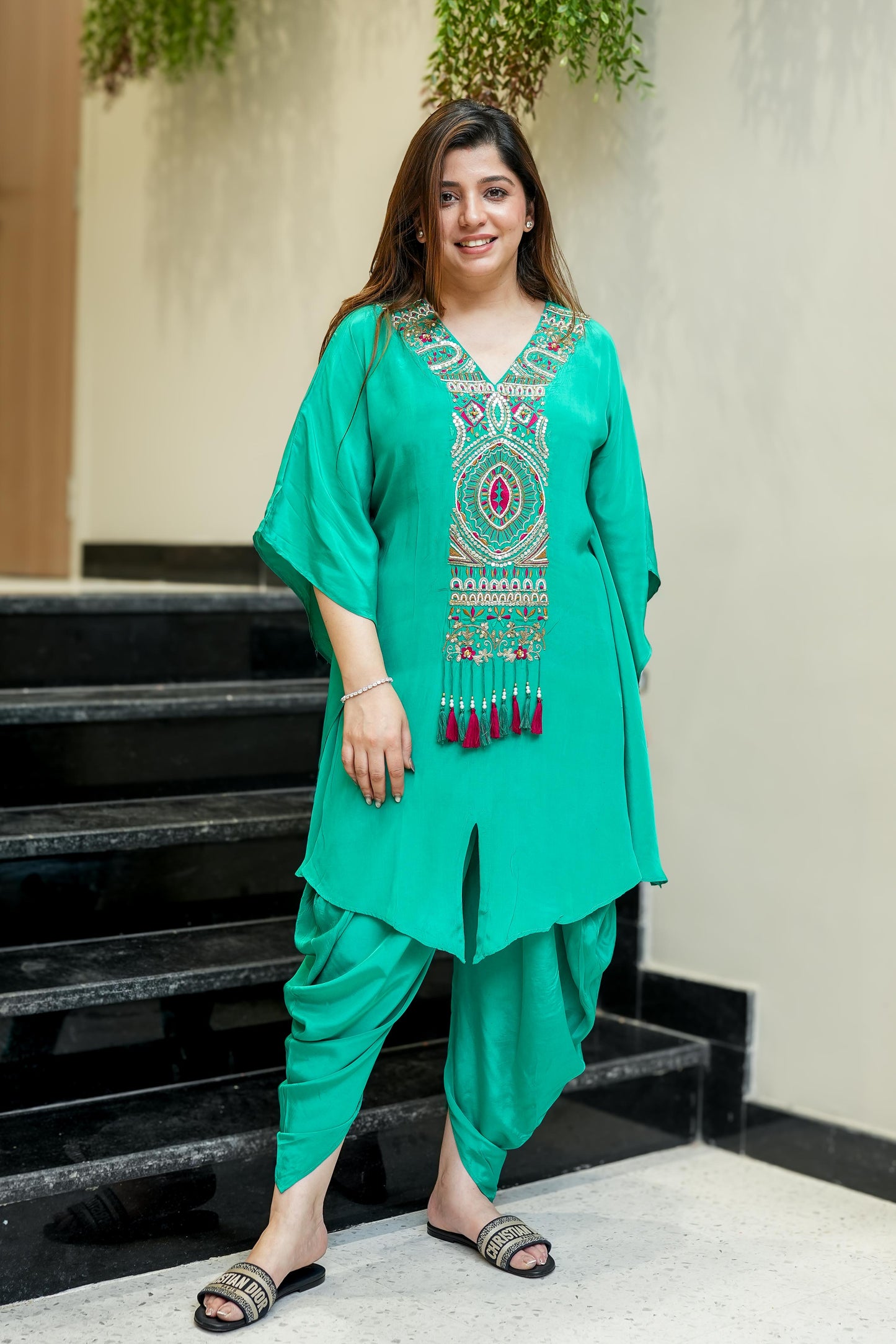 Behma Green Kaftan With Tulip Pants