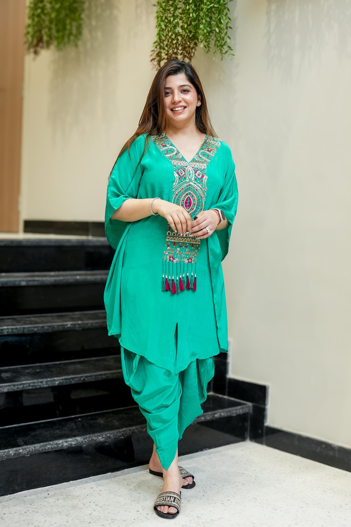 Behma Green Kaftan With Tulip Pants