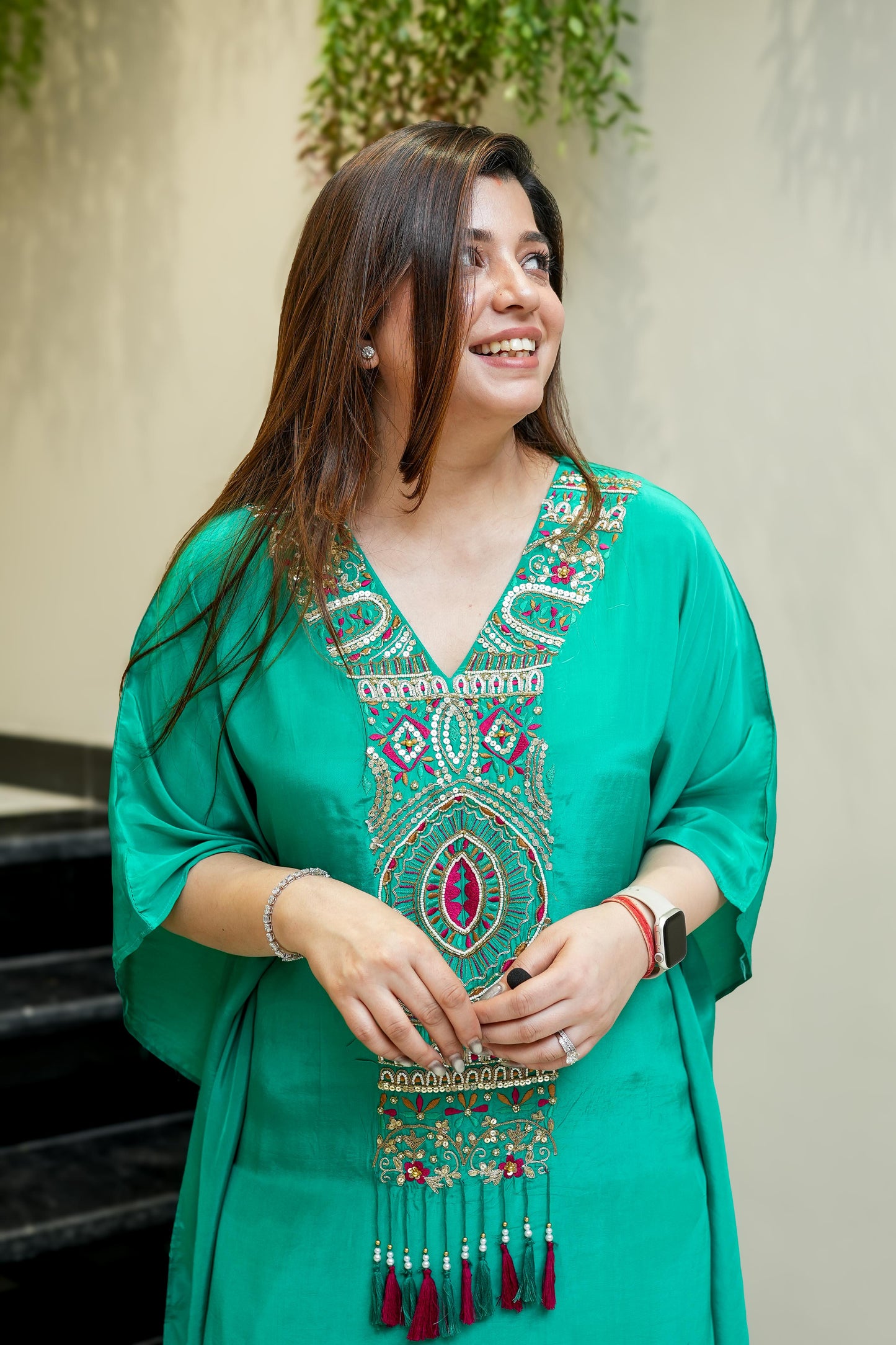 Behma Green Kaftan With Tulip Pants