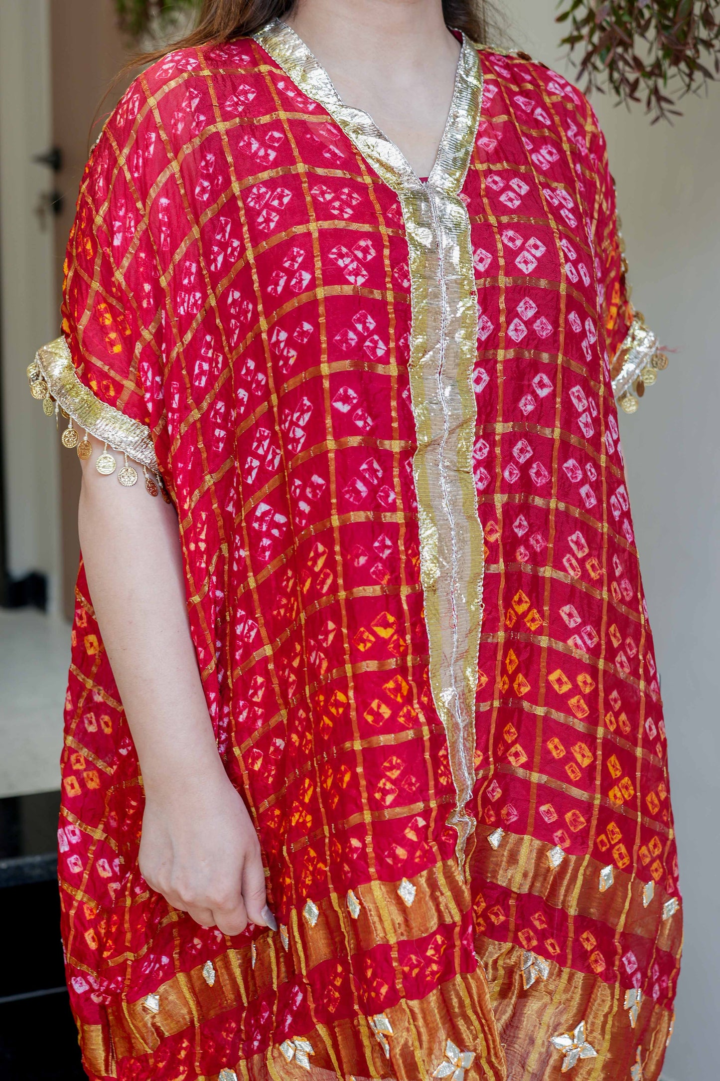Sameen Red Gotta Detailing Bandhani Print Set