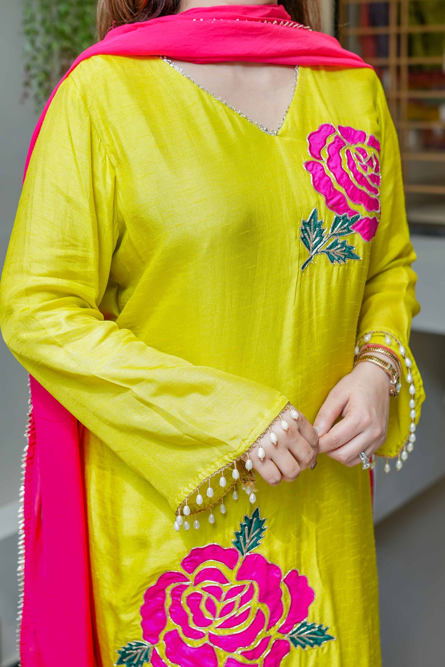 Preet Green Silk Suit Set