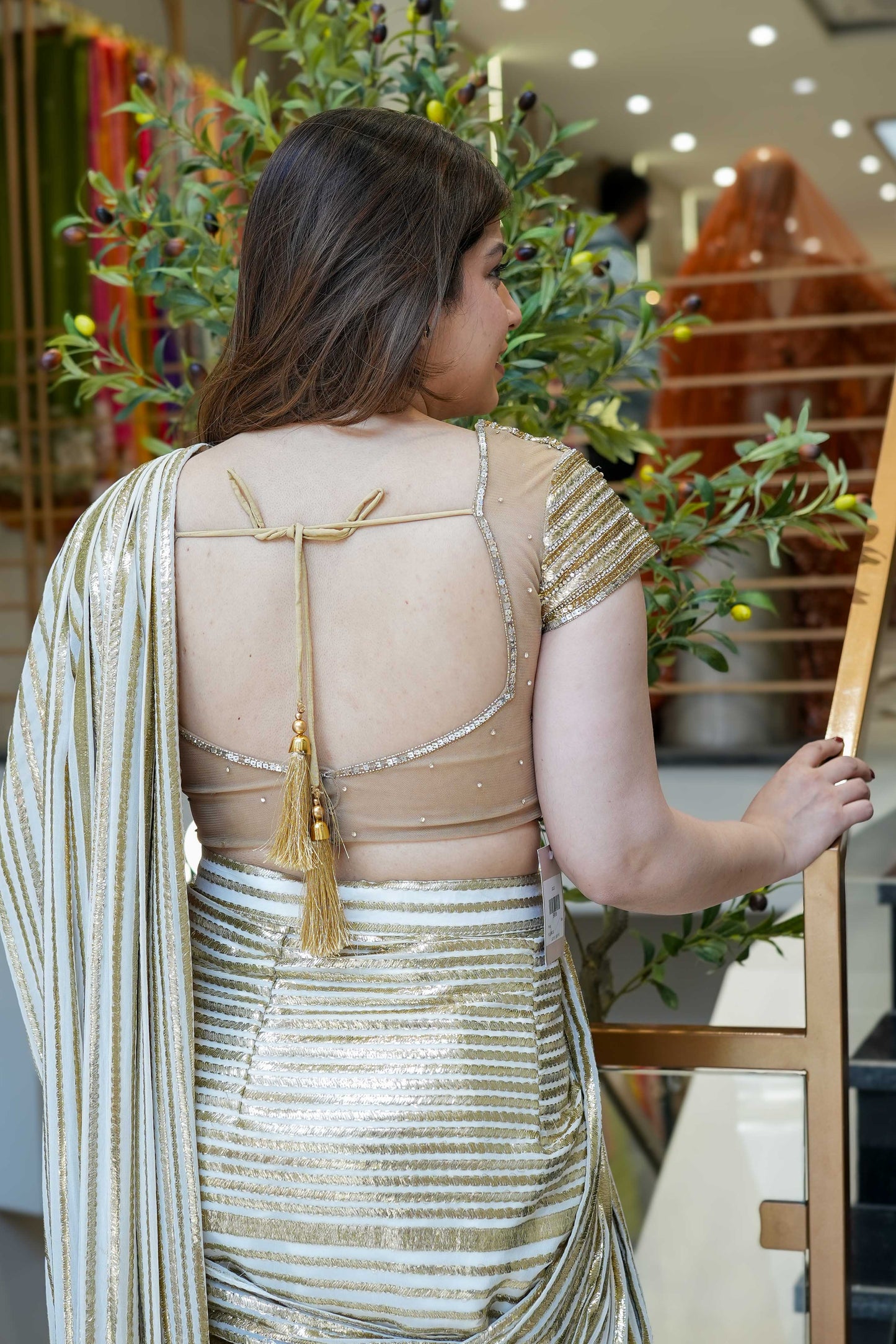 Heefa Golden Embroidered Blouse Drape Saree