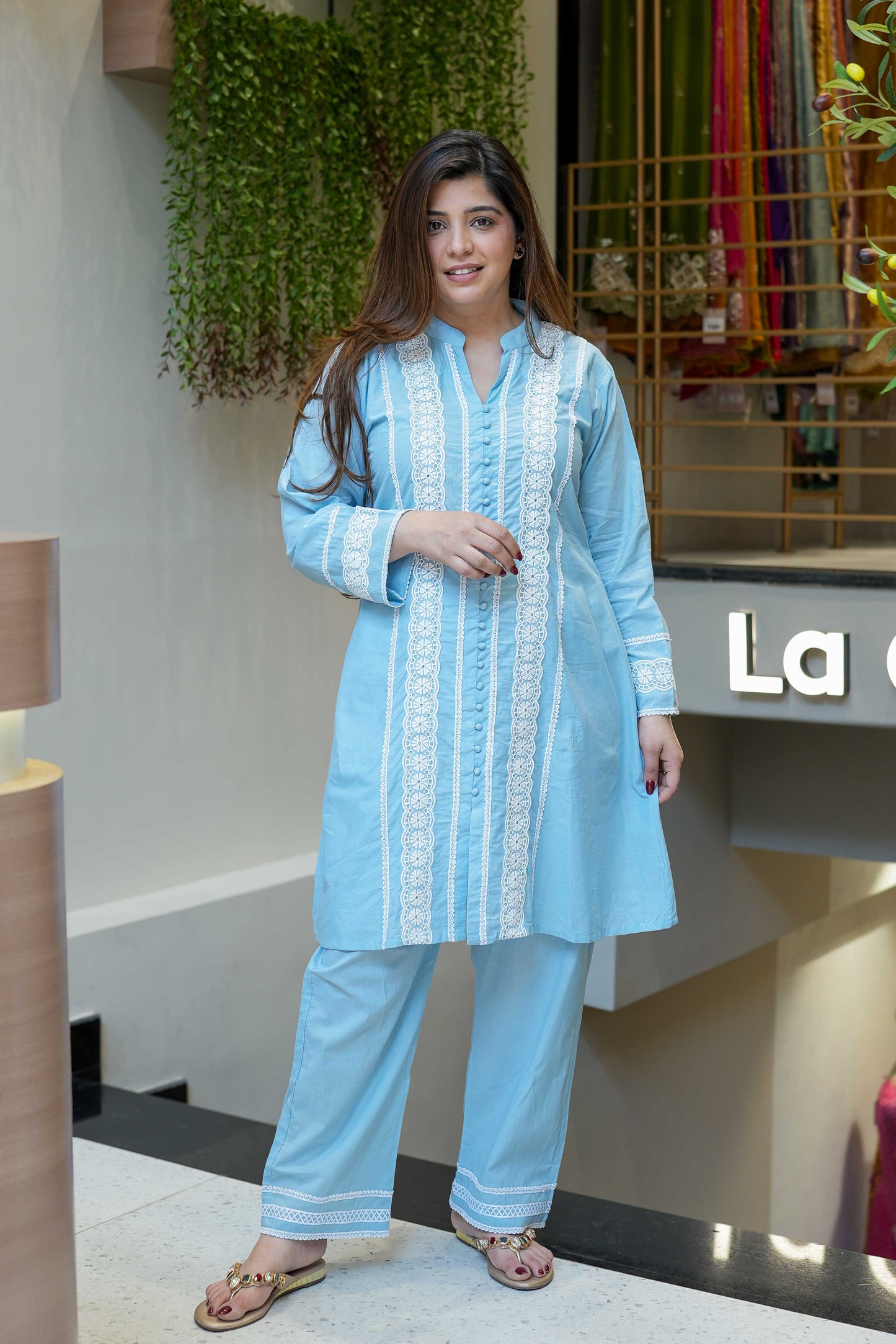 Ayna Blue Lace Detailing Co ord Set