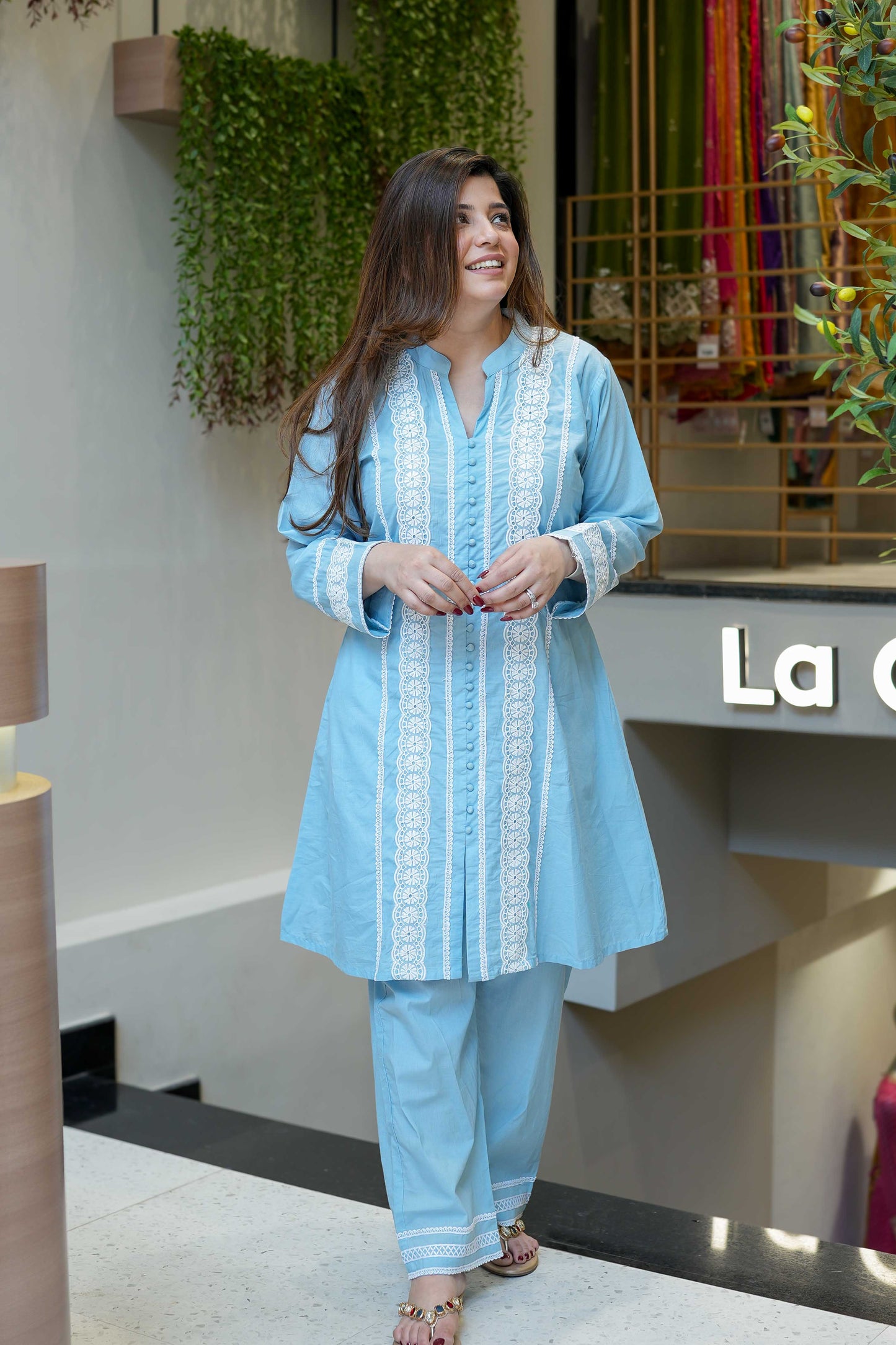 Ayna Blue Lace Detailing Co ord Set