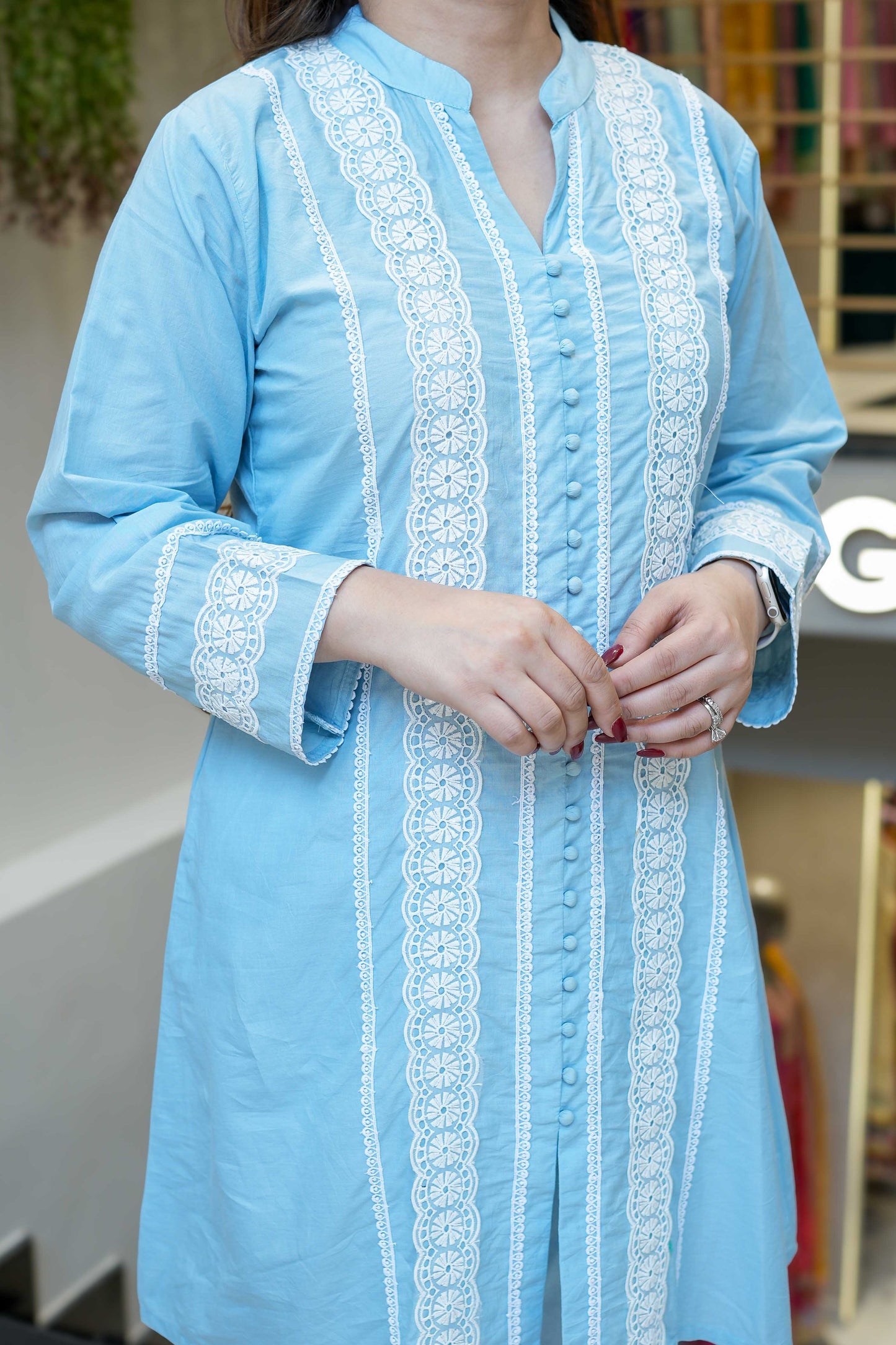 Ayna Blue Lace Detailing Co ord Set