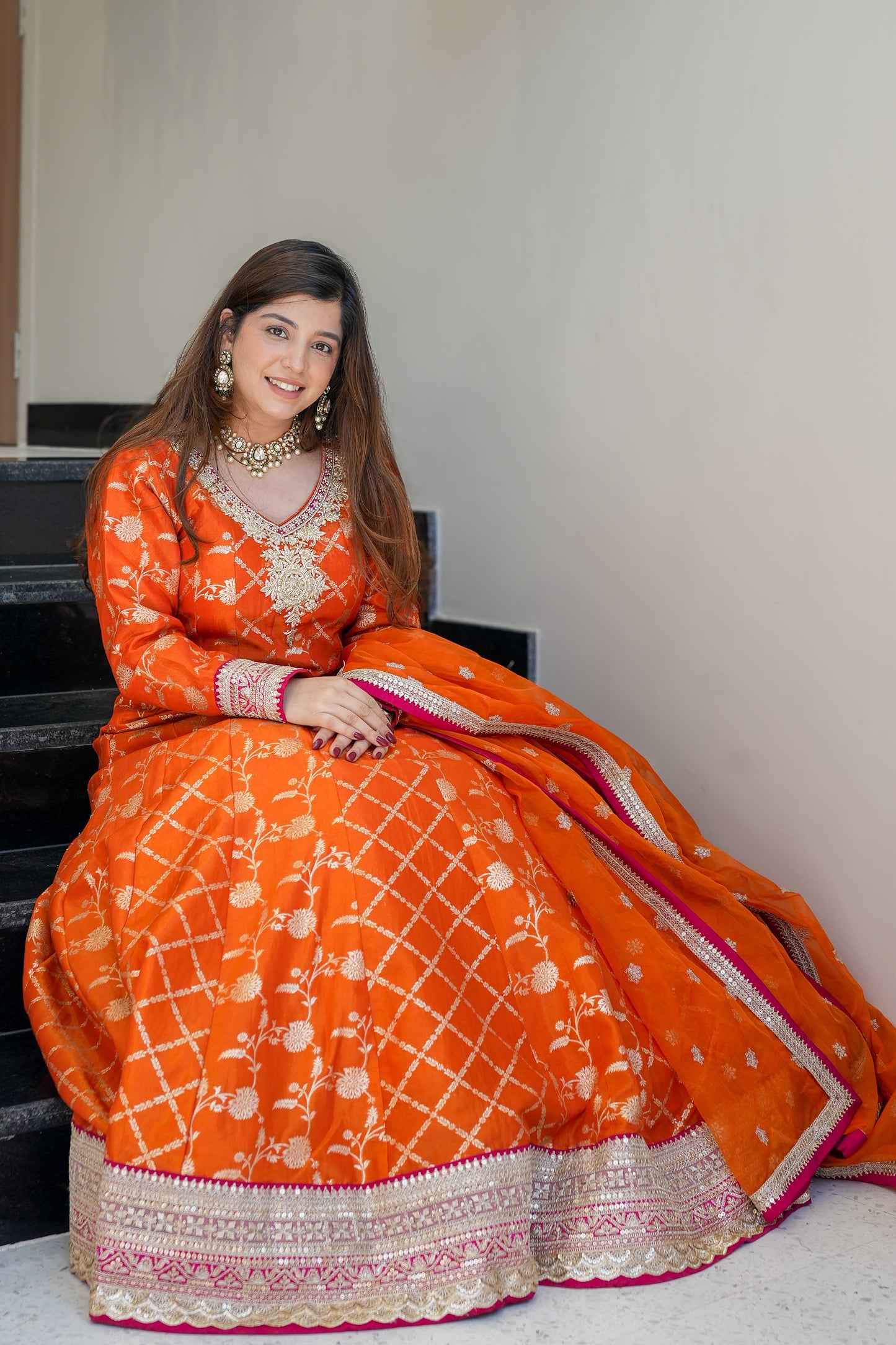 Siya Rust Banarasi Anarkali Suit