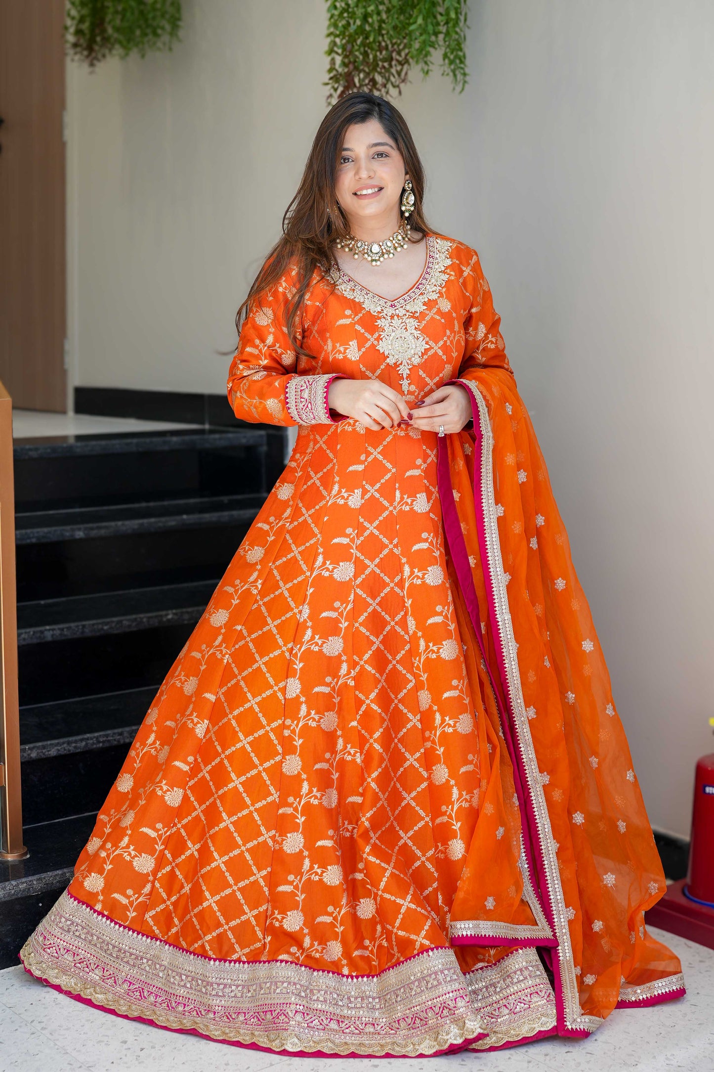 Siya Rust Banarasi Anarkali Suit