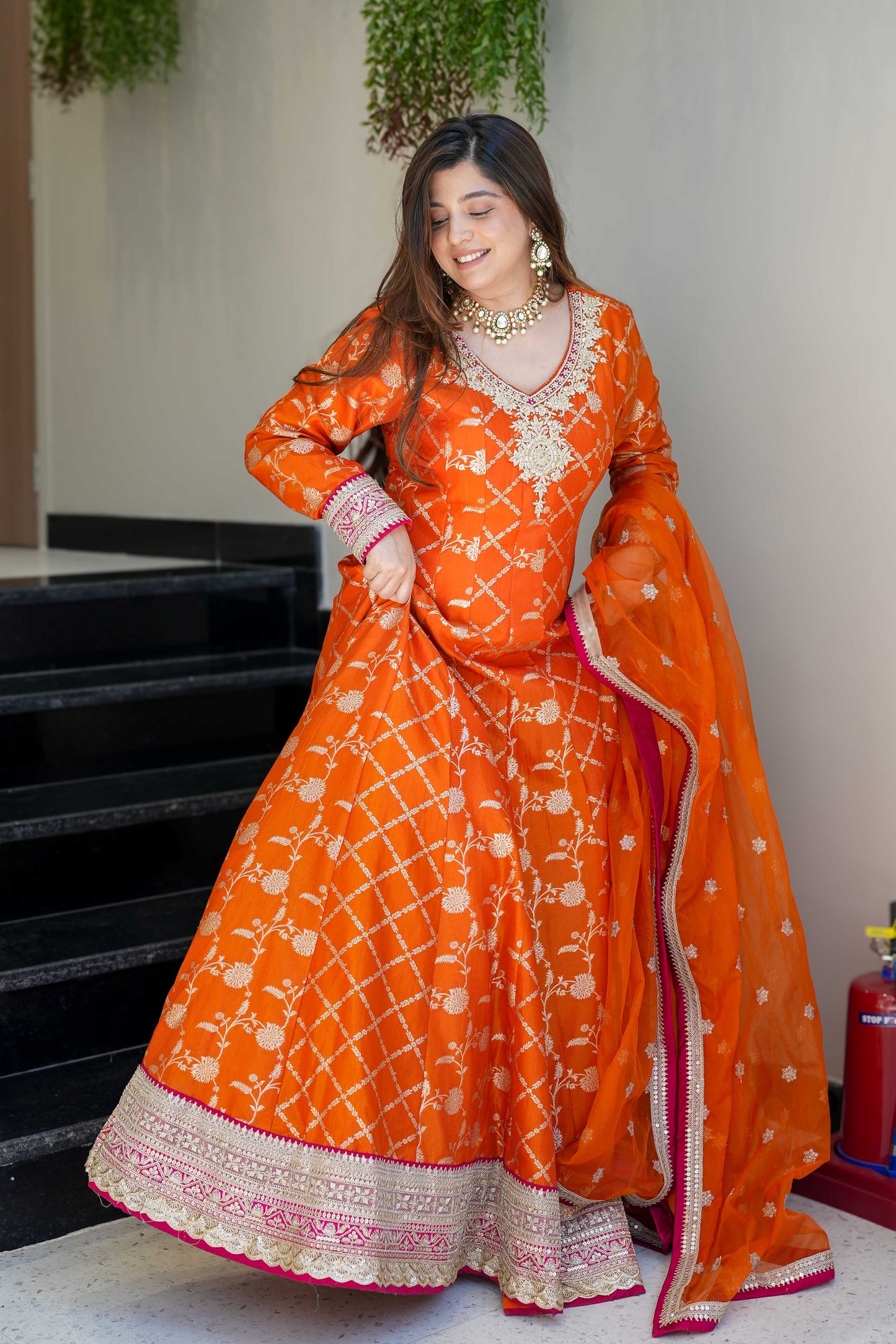 Siya Rust Banarasi Anarkali Suit