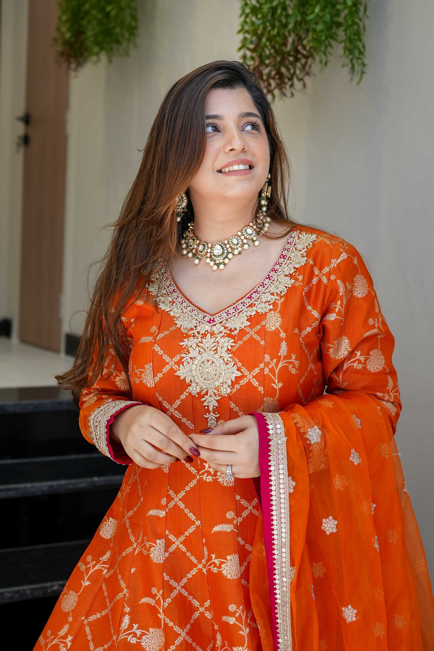Siya Rust Banarasi Anarkali Suit